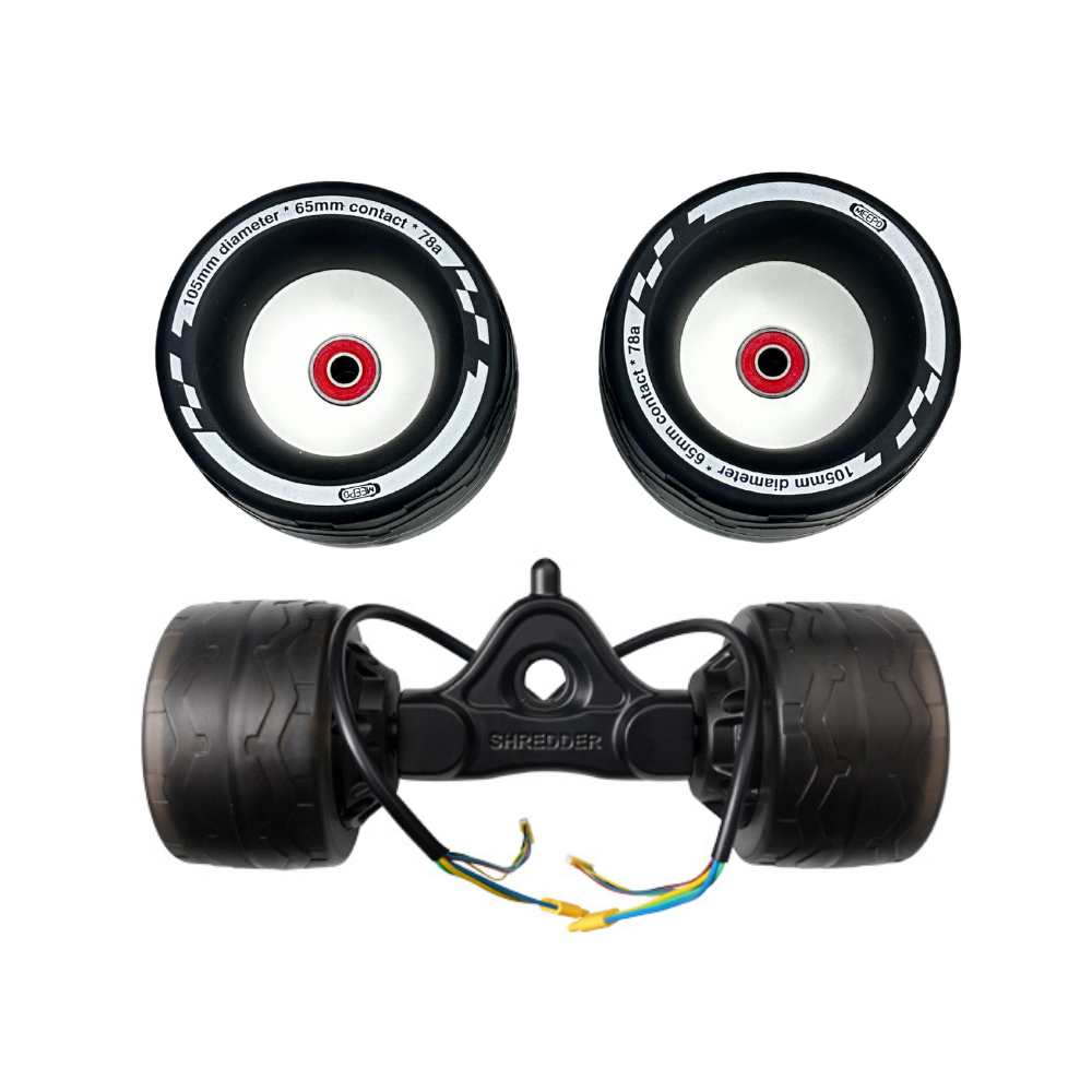 Meepo Donut 105mm Hub Motor Kit featuring two 105mm wheels and motor assembly.