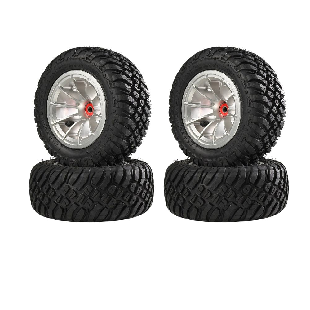 Set of 4 200mm off-road mountain tires with silver wheels
