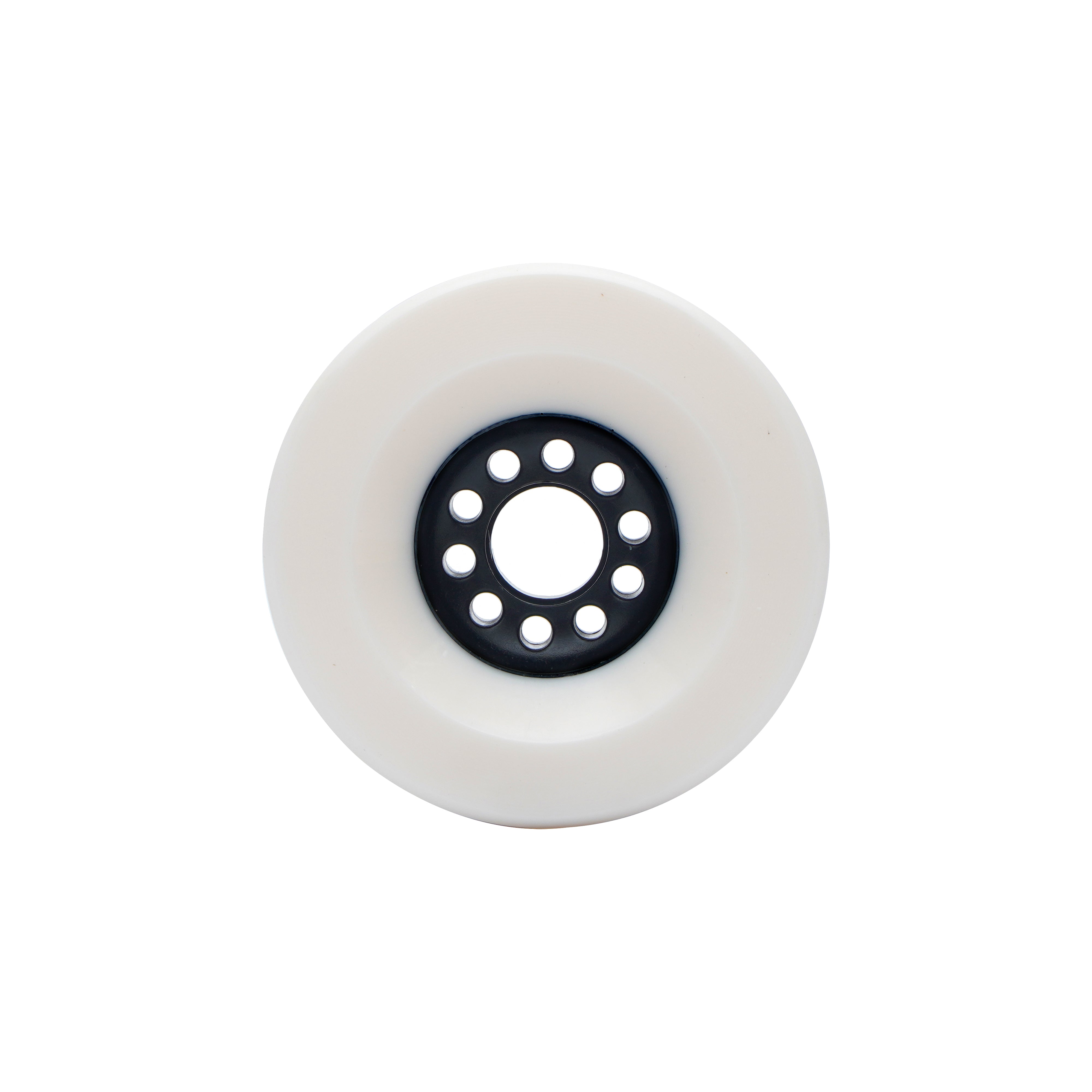 Front view of Boa Constrictor 100mm white longboard wheel, 76A hardness.