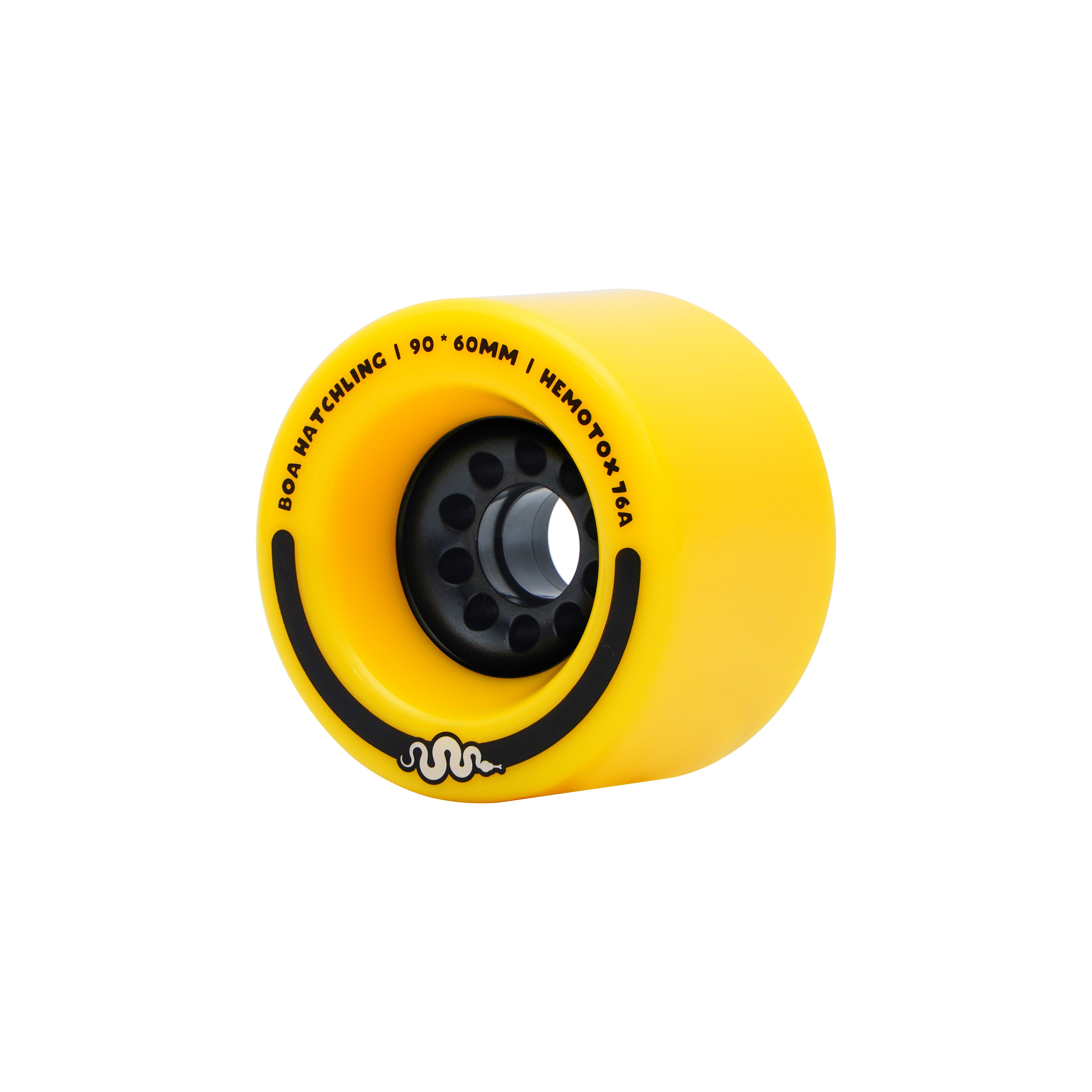 Boa Hatchling 90mm yellow longboard wheel with Hemotox™ formula, 76a hardness.