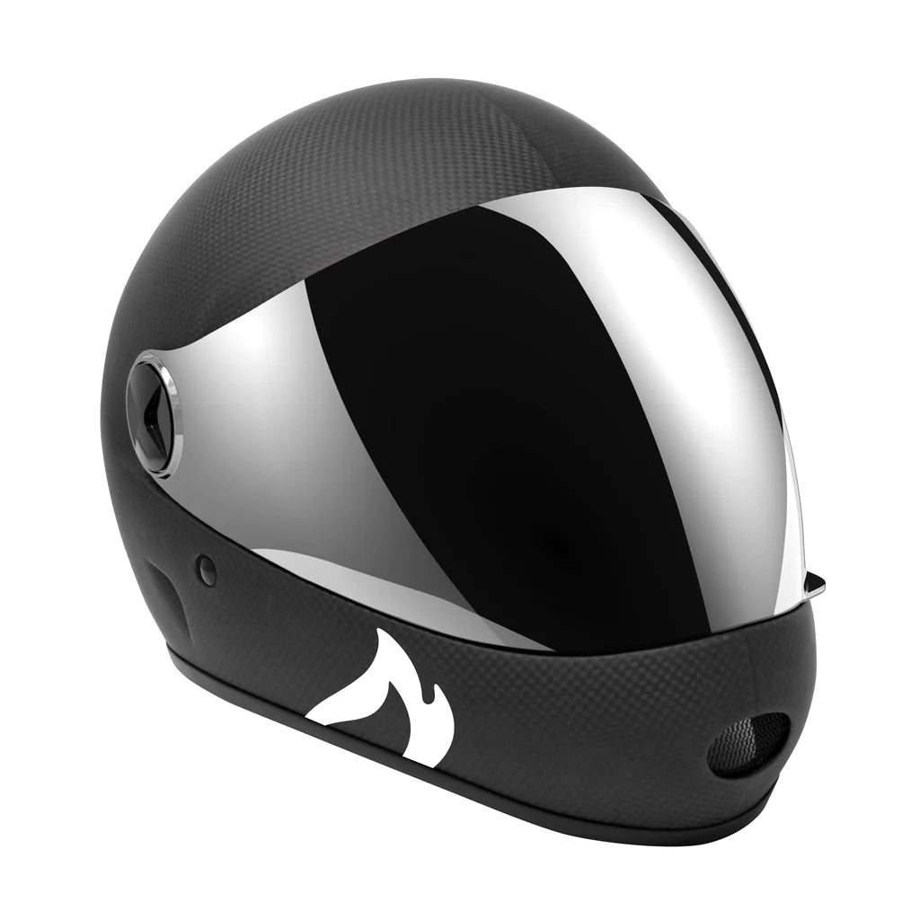 Carbon fiber DH6-X Air helmet with silver mirror visor and sleek design