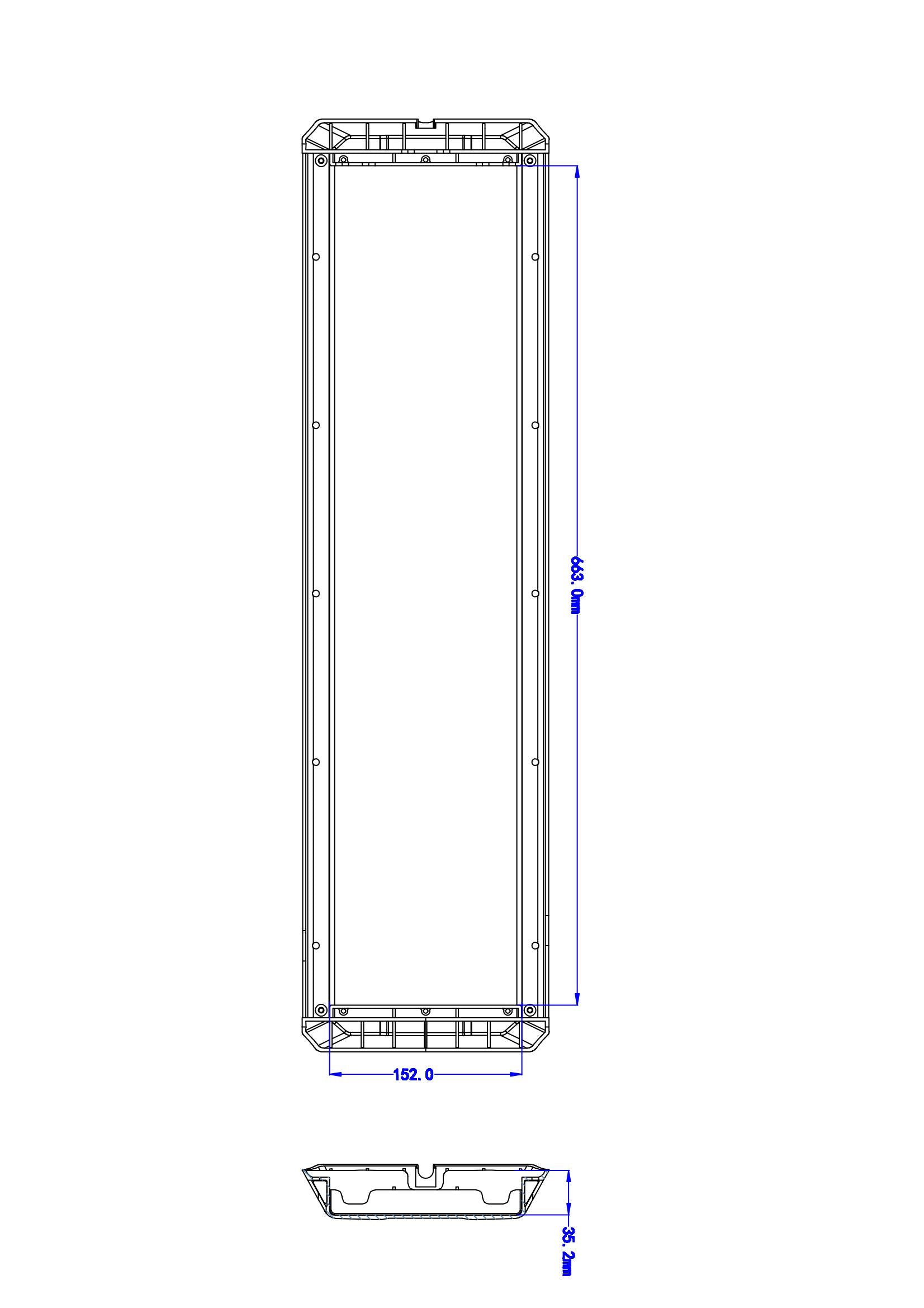 Technical blueprint of Meepo Monsoon Raceboard chassis with dimensions.