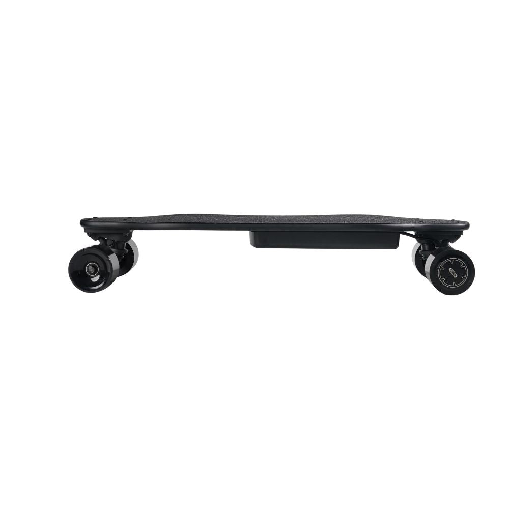 MEEPO Campus electric skateboard side view with sleek design and wheels.