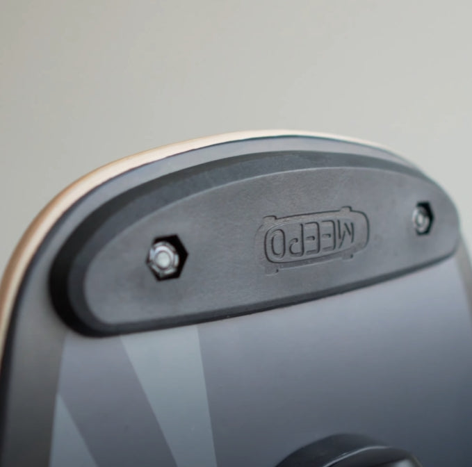 Customized tail slider for Meepo skateboards featuring screw holes