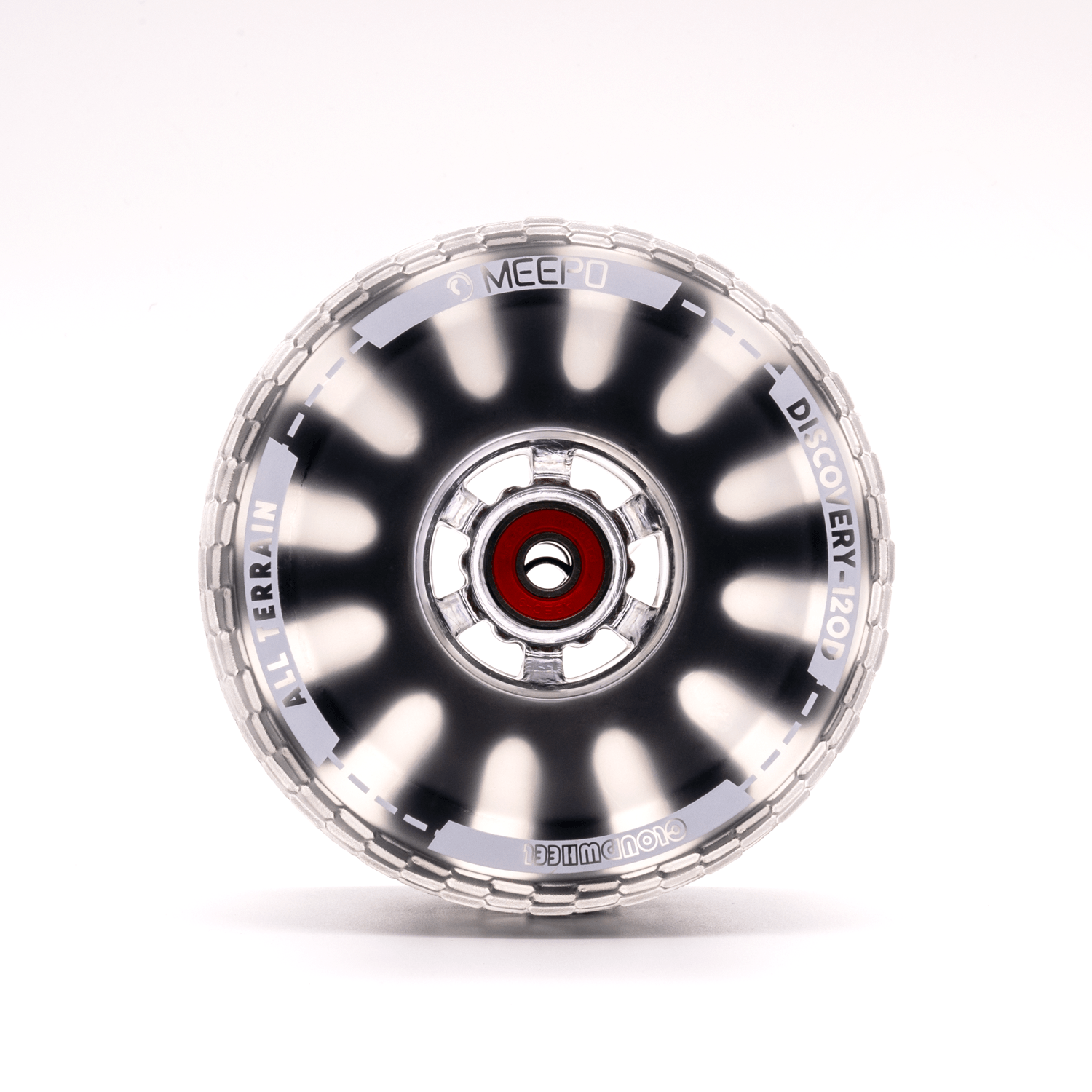 120mm Discovery Cloudwheel with textured surface for enhanced grip on Meepo boards
