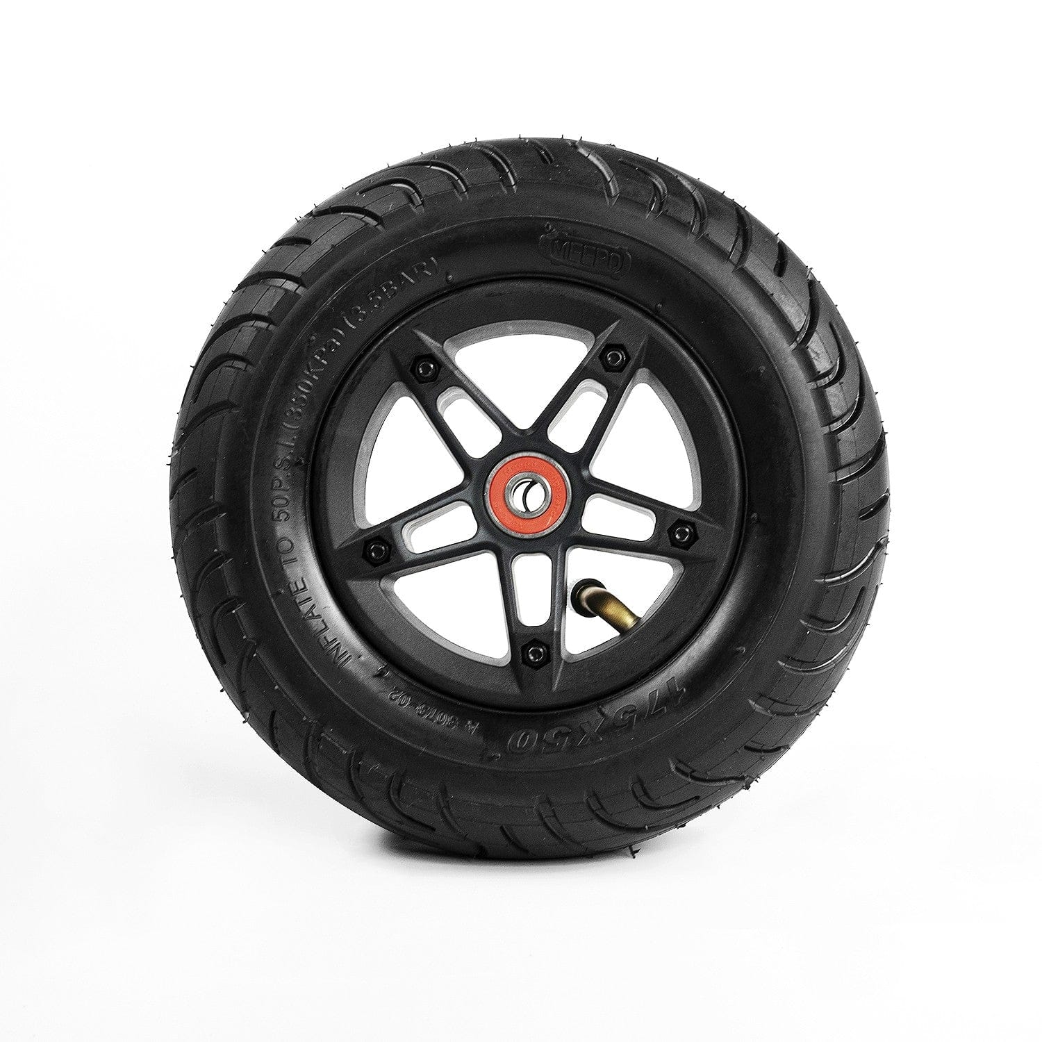 175mm pneumatic tire for Hurricane X1 with black wheel and valve.