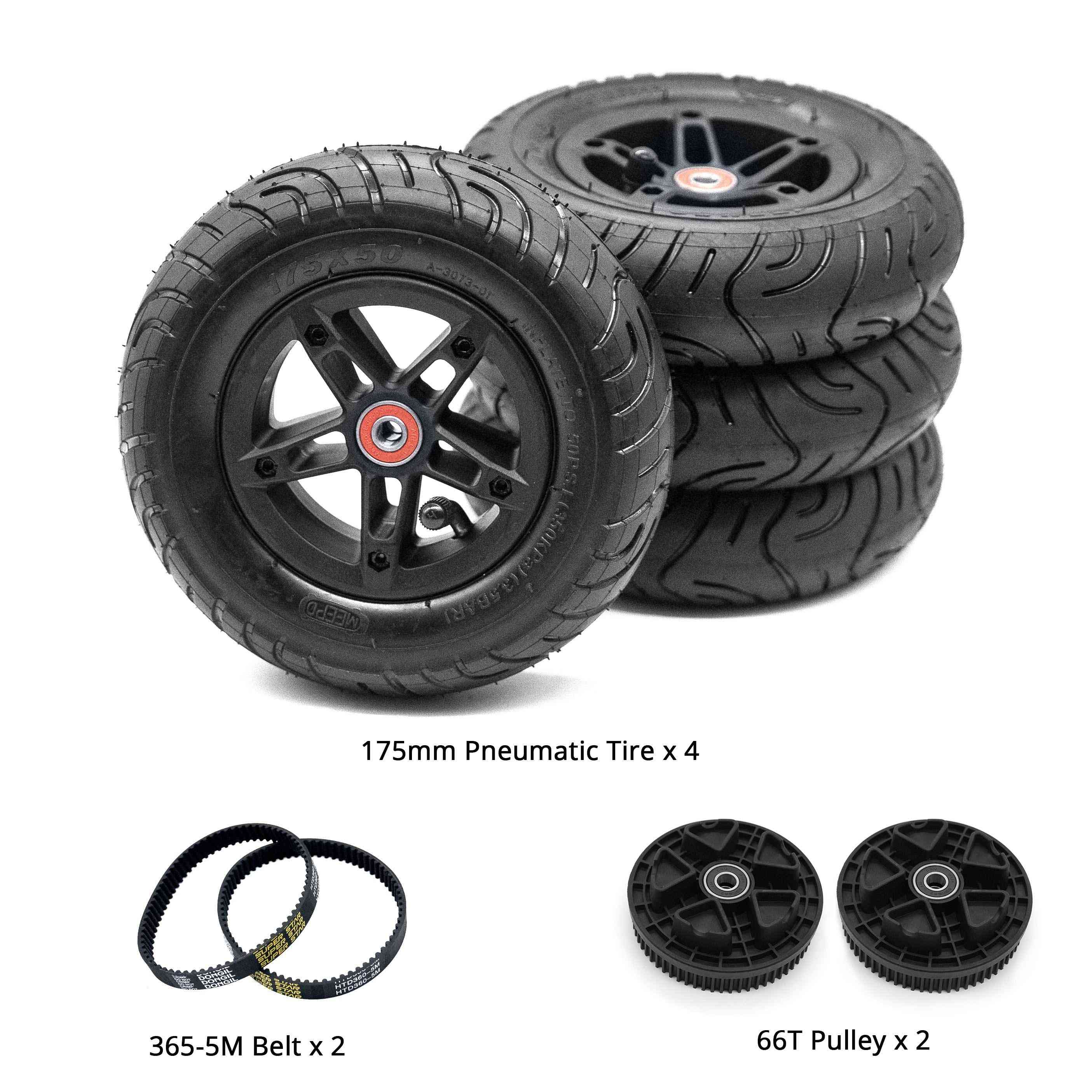 175mm pneumatic tires with belts and pulleys for electric skateboards