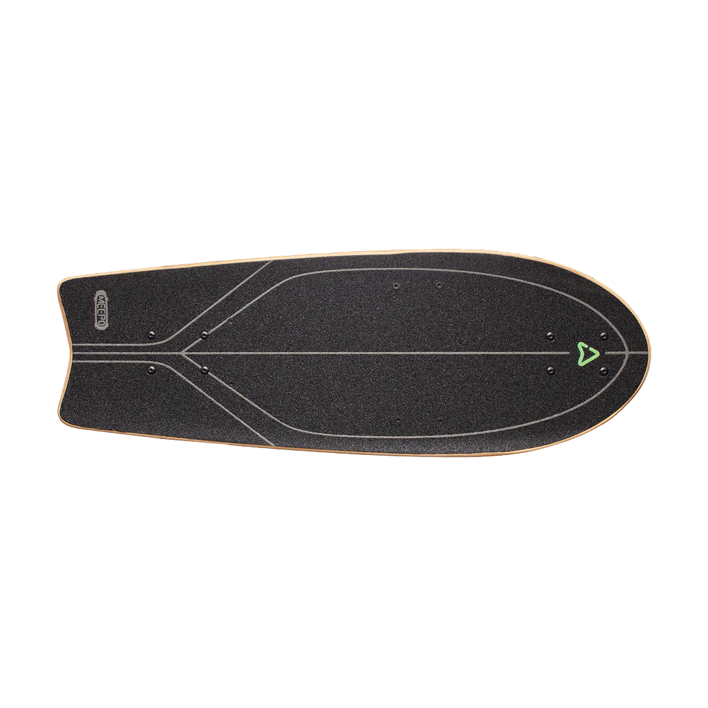 Top view of Meepo skateboard deck featuring modern design and grip tape