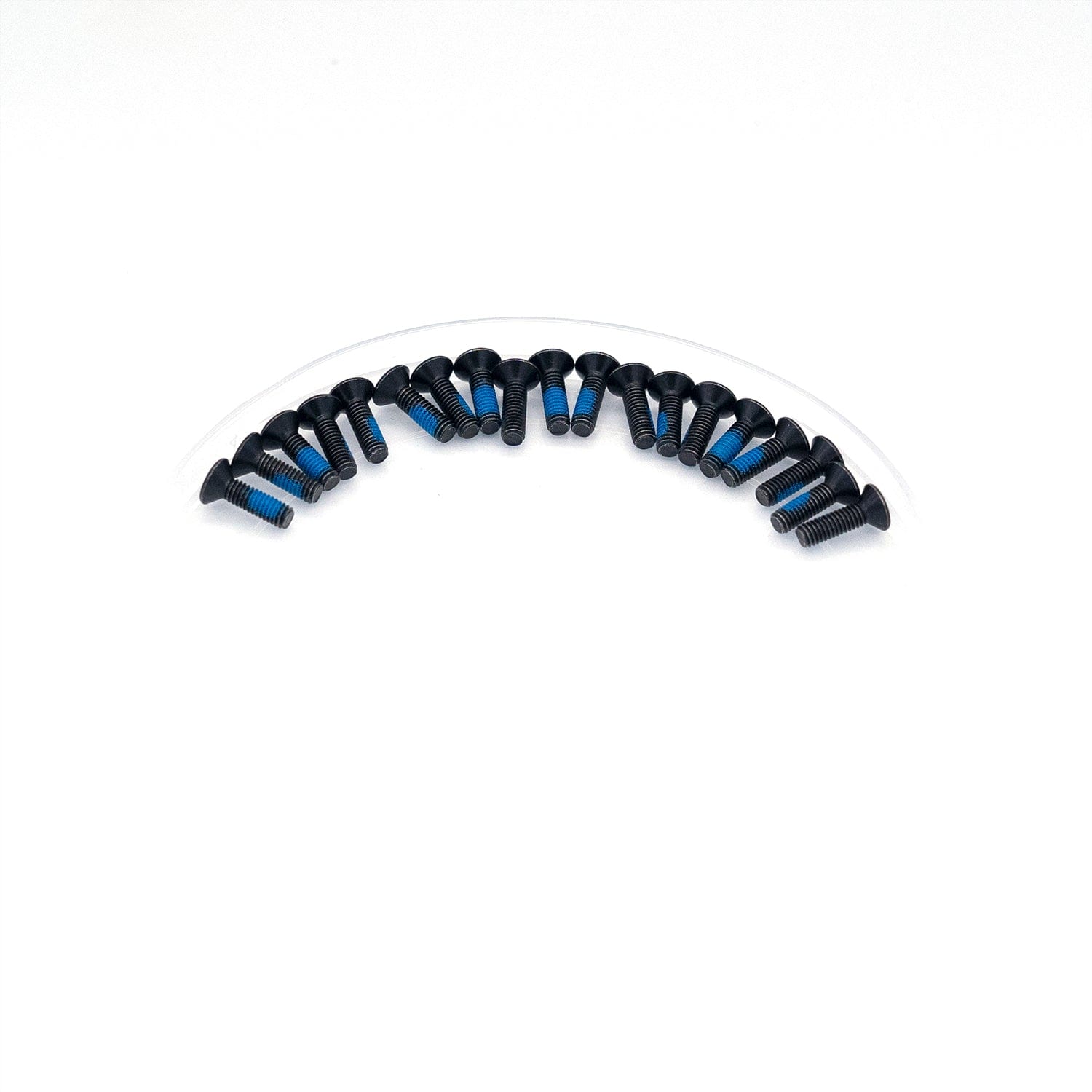 Black screws with blue thread for electric skateboard assembly