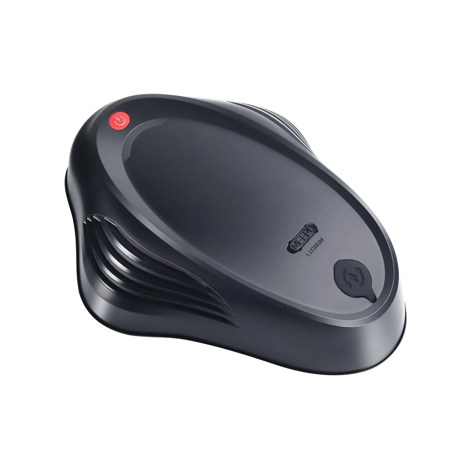 Meepo electric skateboard battery pack with power button and safety markings