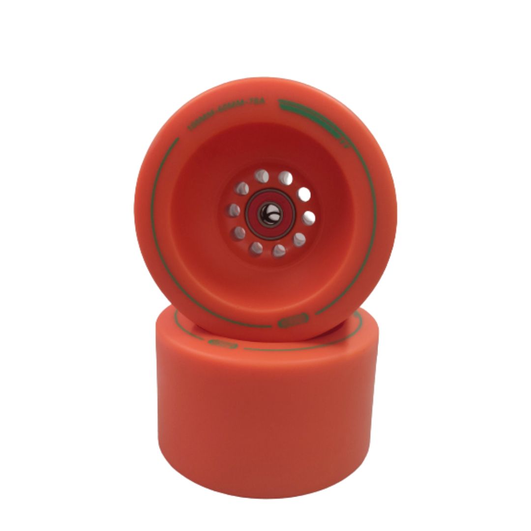 Bright orange 80mm skateboard wheels with 78A hardness for electric skateboards