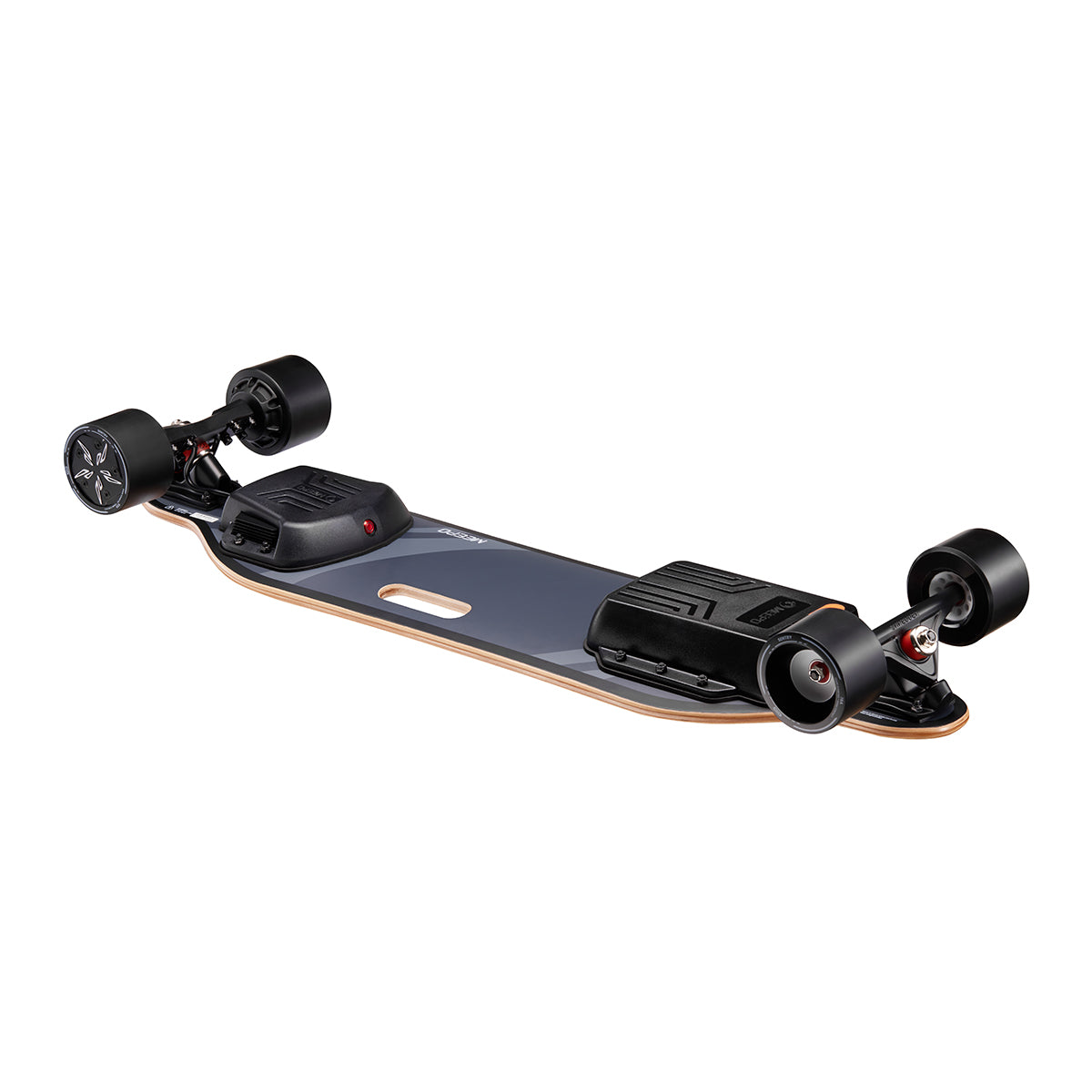 Meepo Super V3S electric skateboard side view highlighting motors and sleek profile.