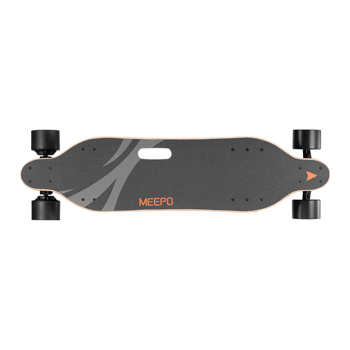 Top view of Meepo Super V3S skateboard showcasing deck design and grip texture.
