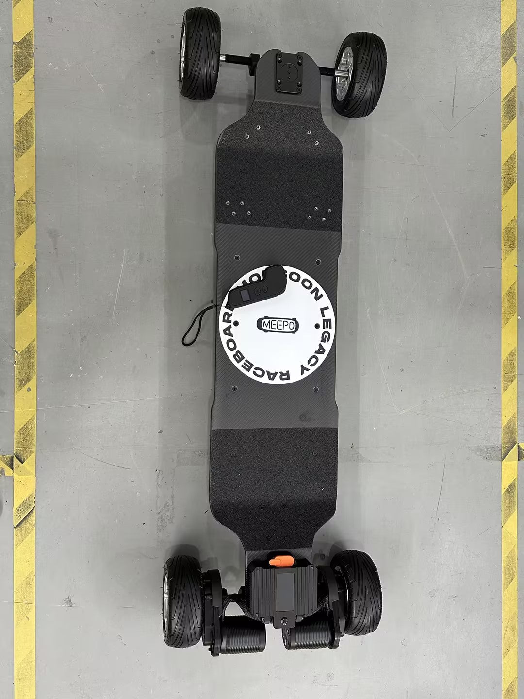Meepo Monsoon Legacy Raceboard chassis with large wheels and sleek design.