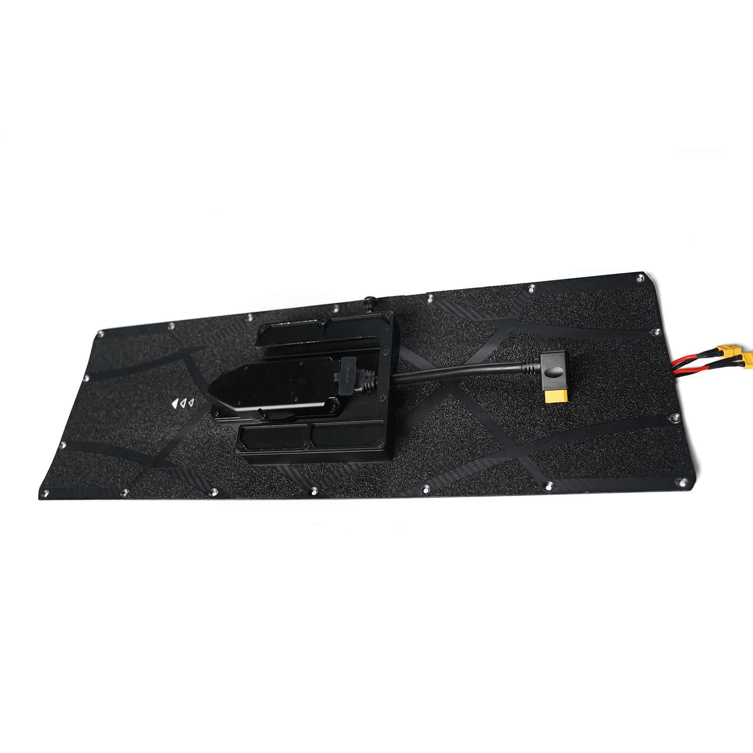 Meepo Surge battery pack mounted on Hurricane skateboard deck showing design and fit.