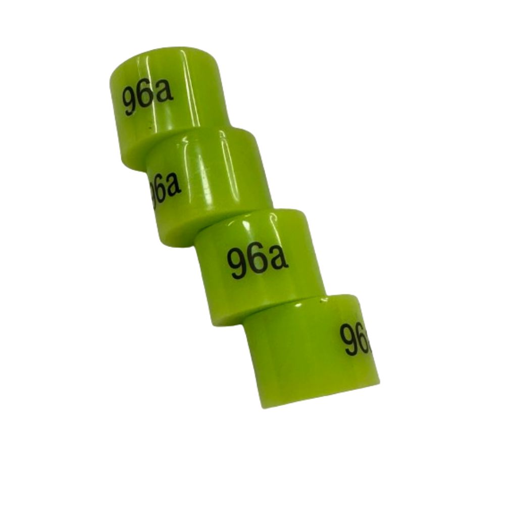 Green tall barrel bushings 25mm x 19mm, rated 96A for skateboard performance.