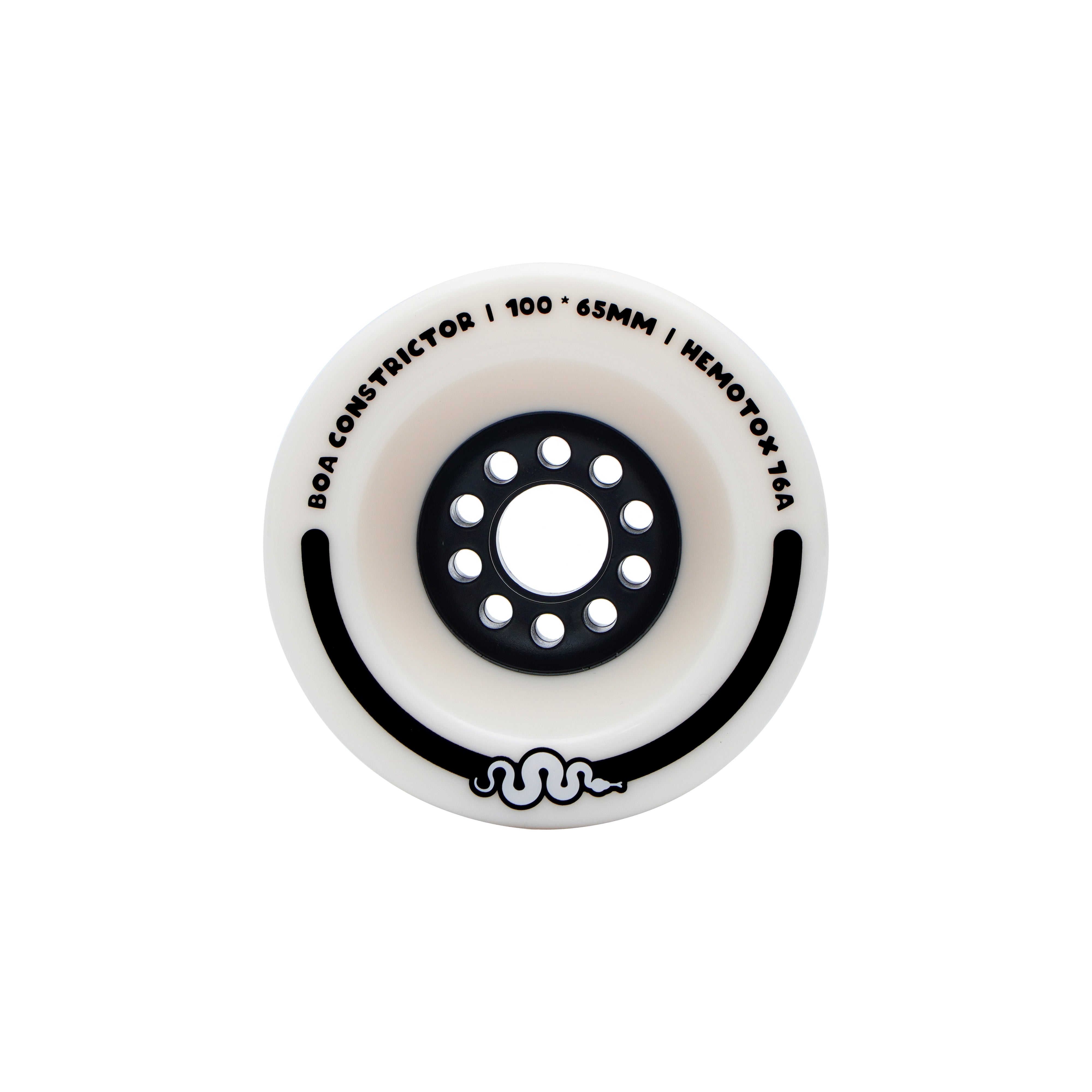 Boa Constrictor 100mm white longboard wheel, 76A softness, designed for smooth rides.