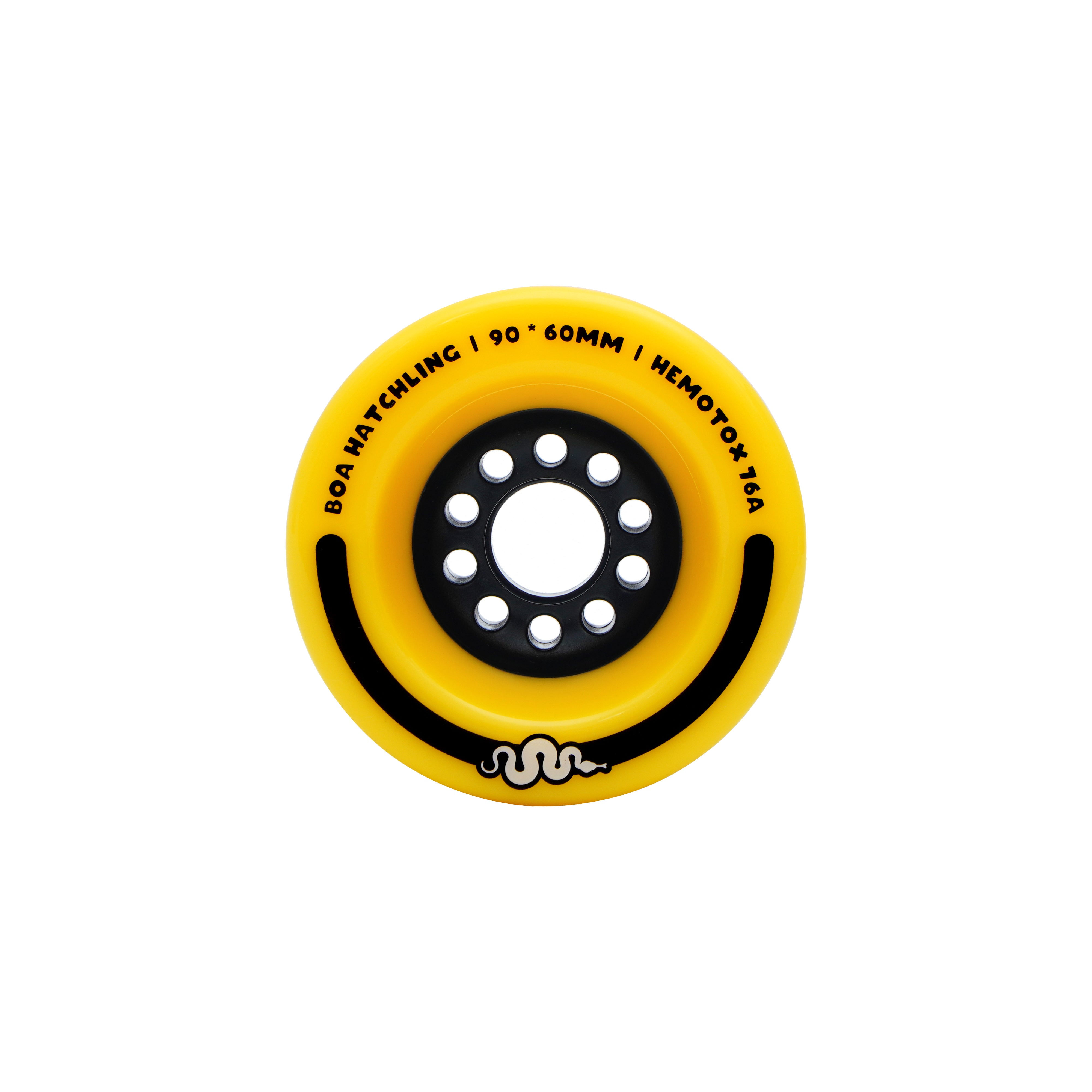 90mm yellow Boa Hatchling longboard wheel, designed for comfort and smooth rides