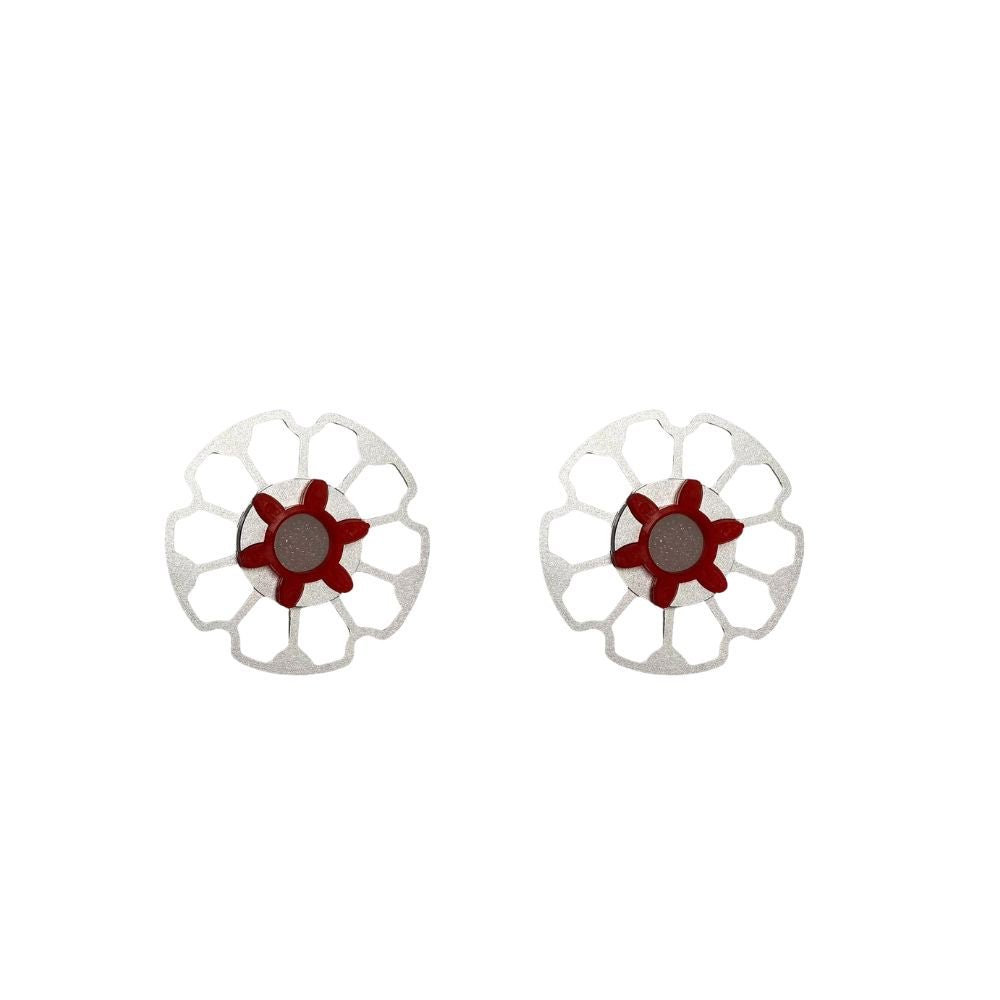 Pair of 200mm off-road mountain tire wheels with red hubs for electric skateboards