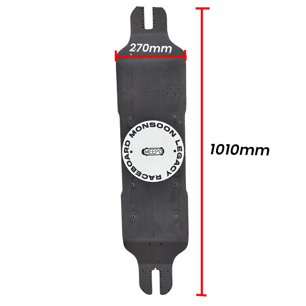 Meepo Monsoon Legacy Raceboard chassis dimensions of 1010mm x 270mm.