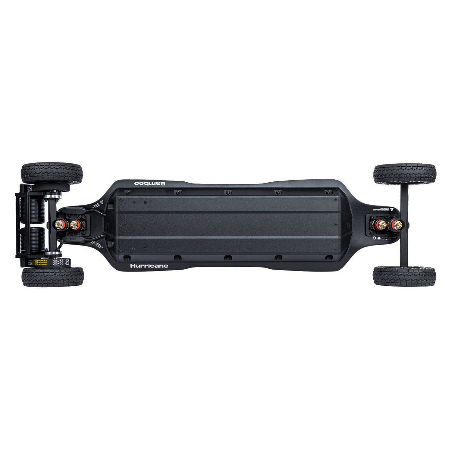 Top view of Meepo Hurricane Bamboo skateboard showcasing dual motor and sturdy build.