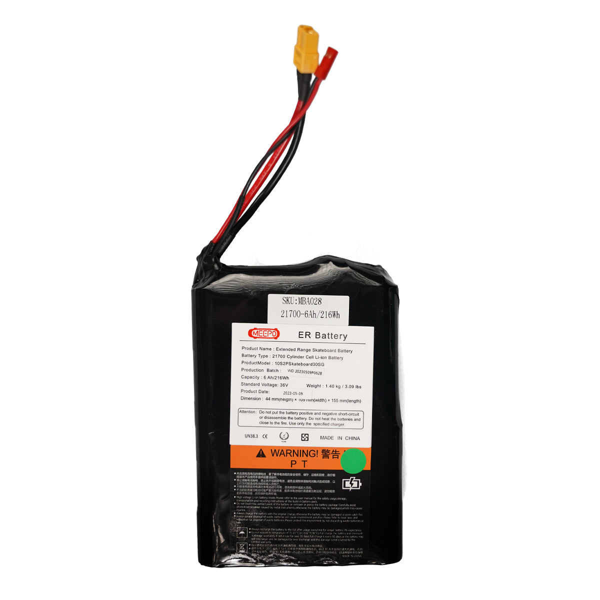 21700 ER battery pack for Meepo electric skateboards, 36V, 216Wh, model fit for V1, V2, V3, MINI2, V3S.