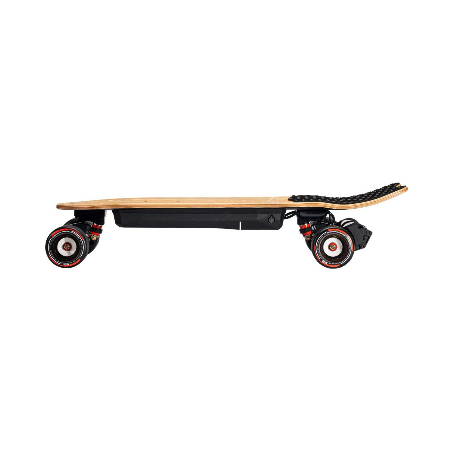 Sleek side view of Meepo Flow electric skateboard with bamboo deck and compact design