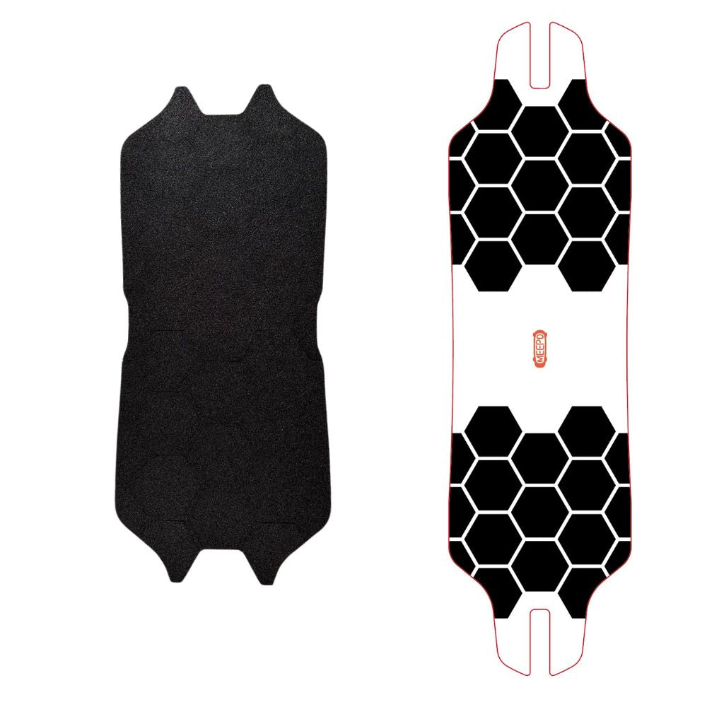 Black grip tape with honeycomb design for electric skateboard traction
