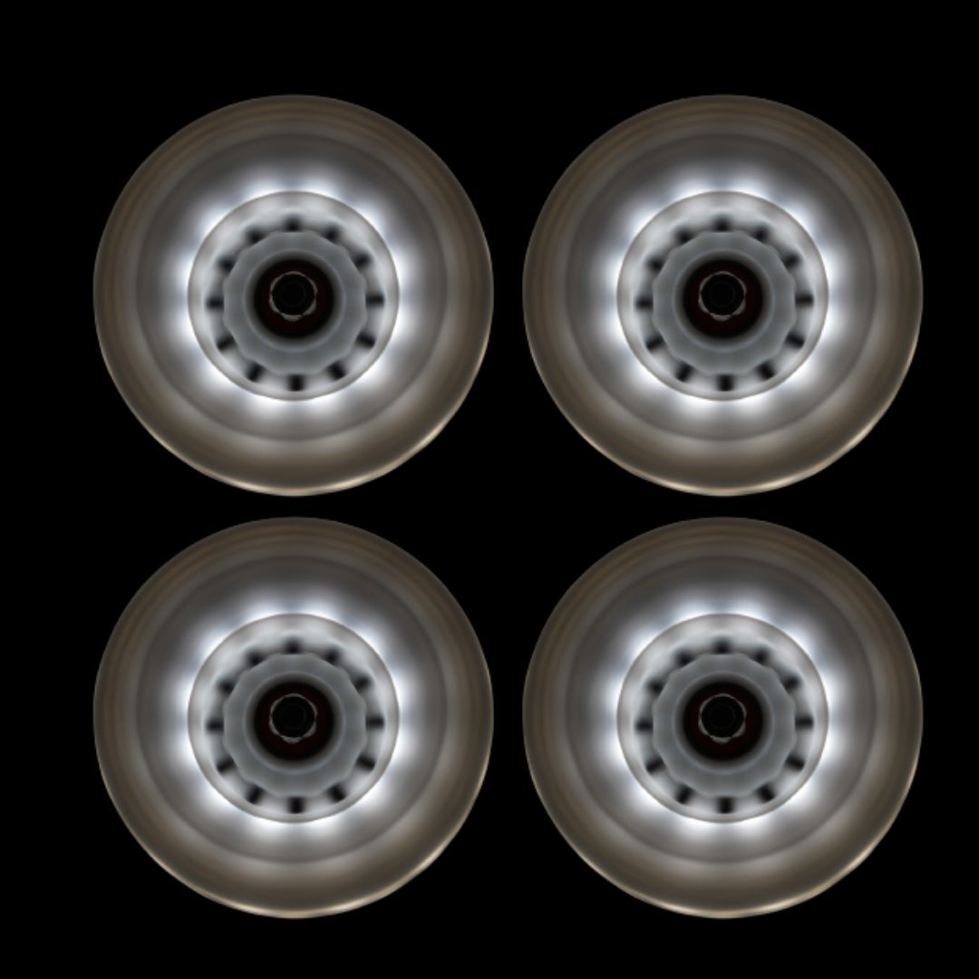 Set of four 105mm illuminated skateboard wheels for Meepo boards.