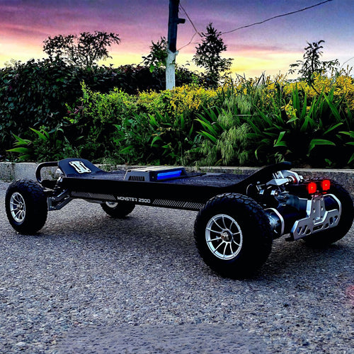 Meepo Monster 2500 (pre-order). This product is an electric off-road skateboard featuring large, treaded pneumatic tires and a rugged, industrial-style metal chassis