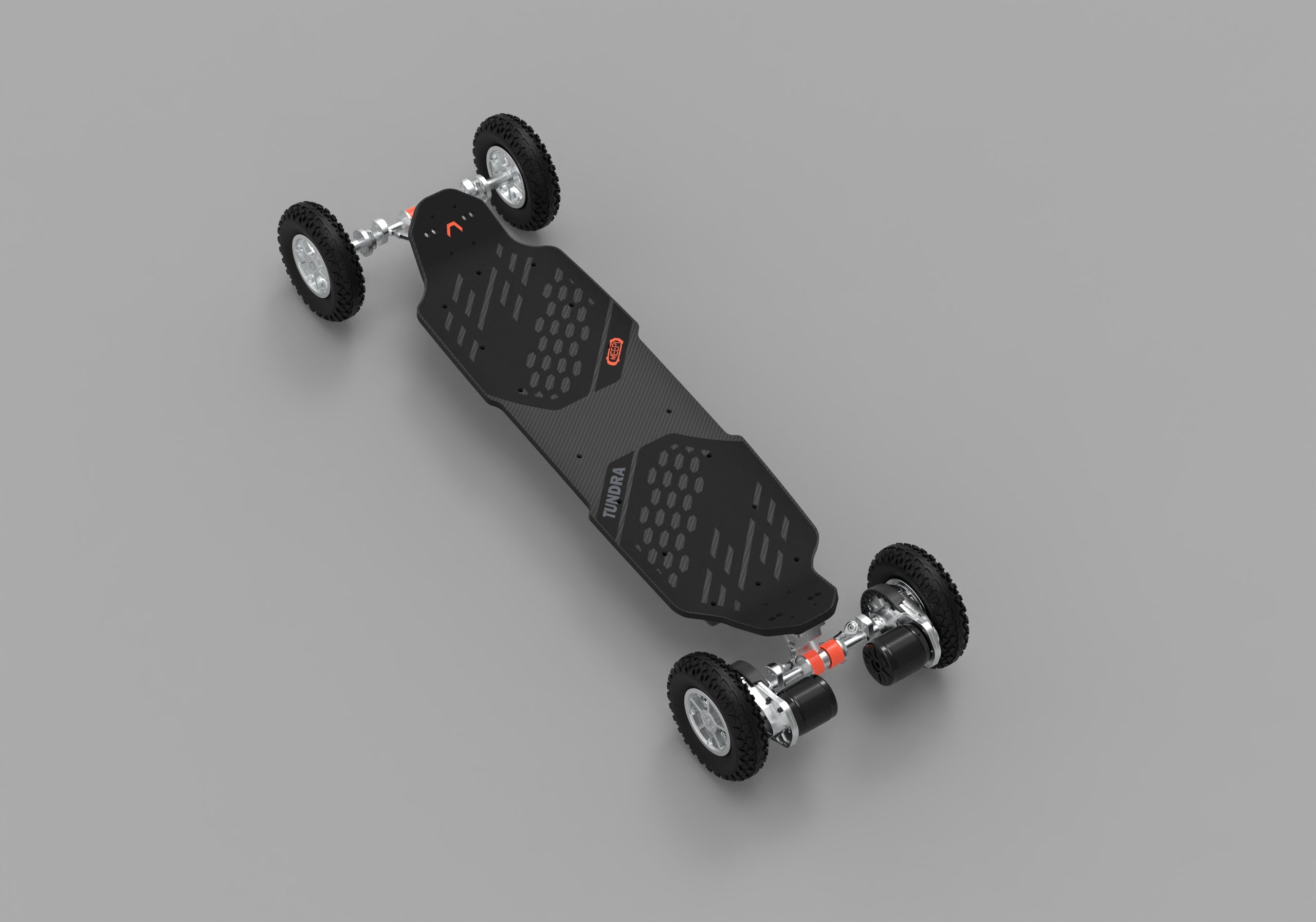 Meepo Tundra off-road electric skateboard top view with large wheels