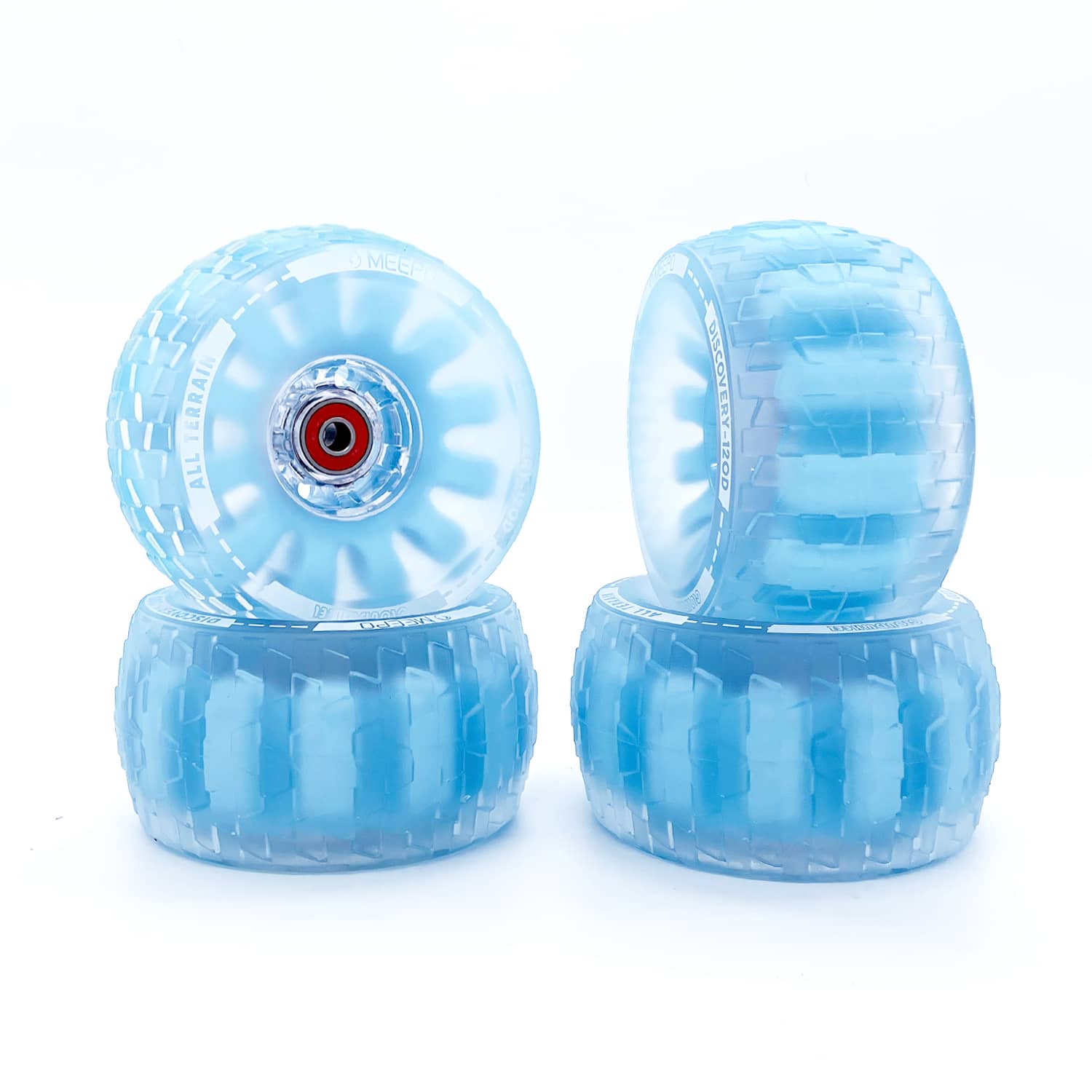 Set of four 120mm blue Cloudwheels for Meepo electric skateboards