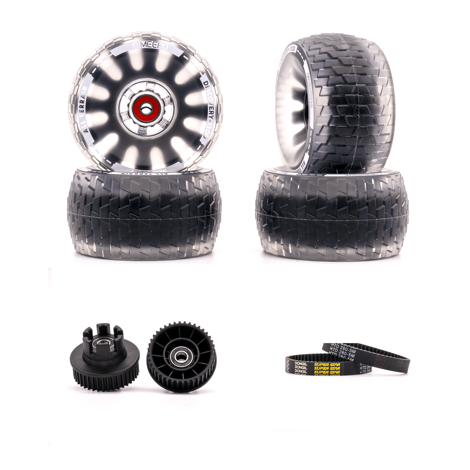 120mm Cloudwheel set with pulleys and belts for Meepo electric skateboards