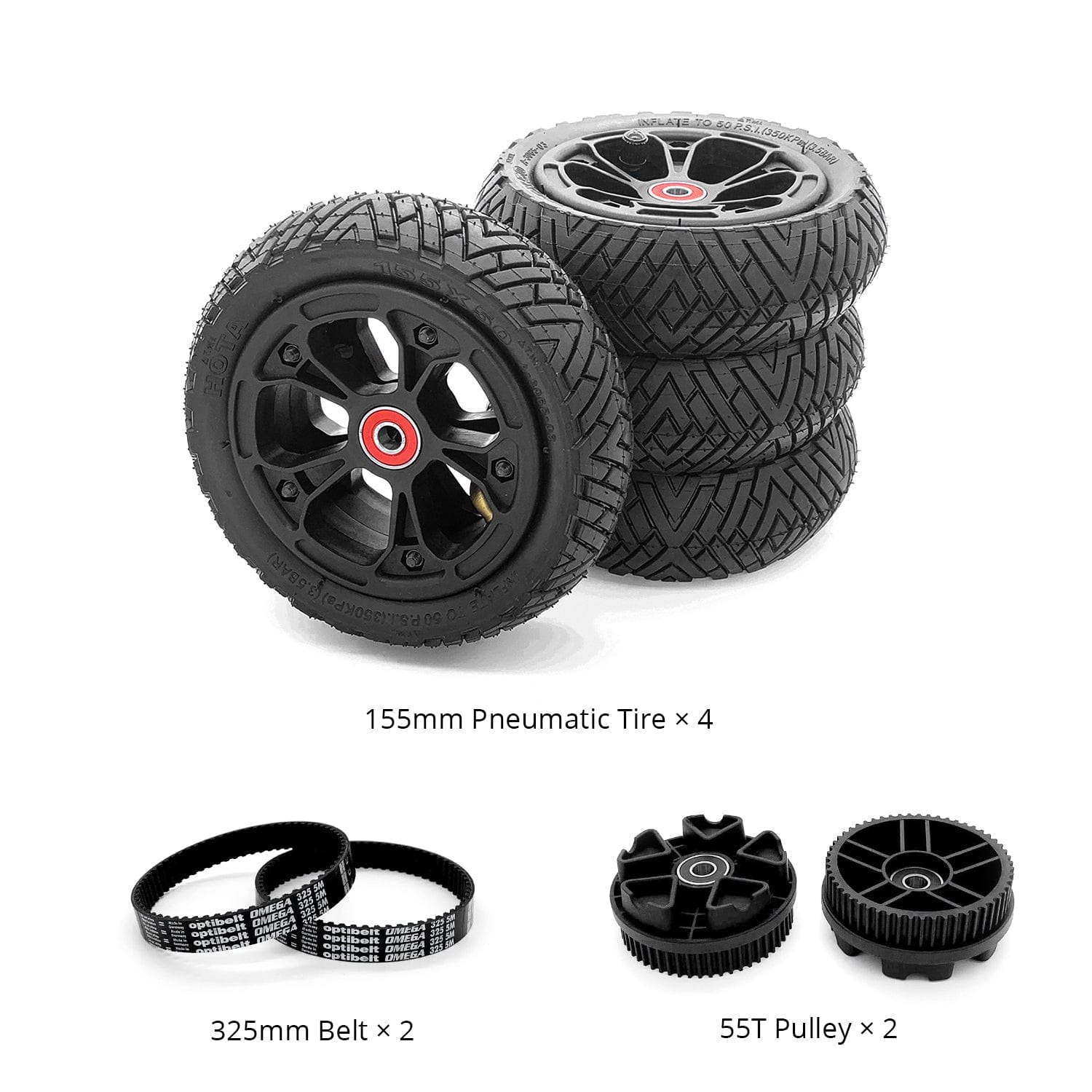 155mm Pneumatic Tire Set for Hurricane Belt / Rover