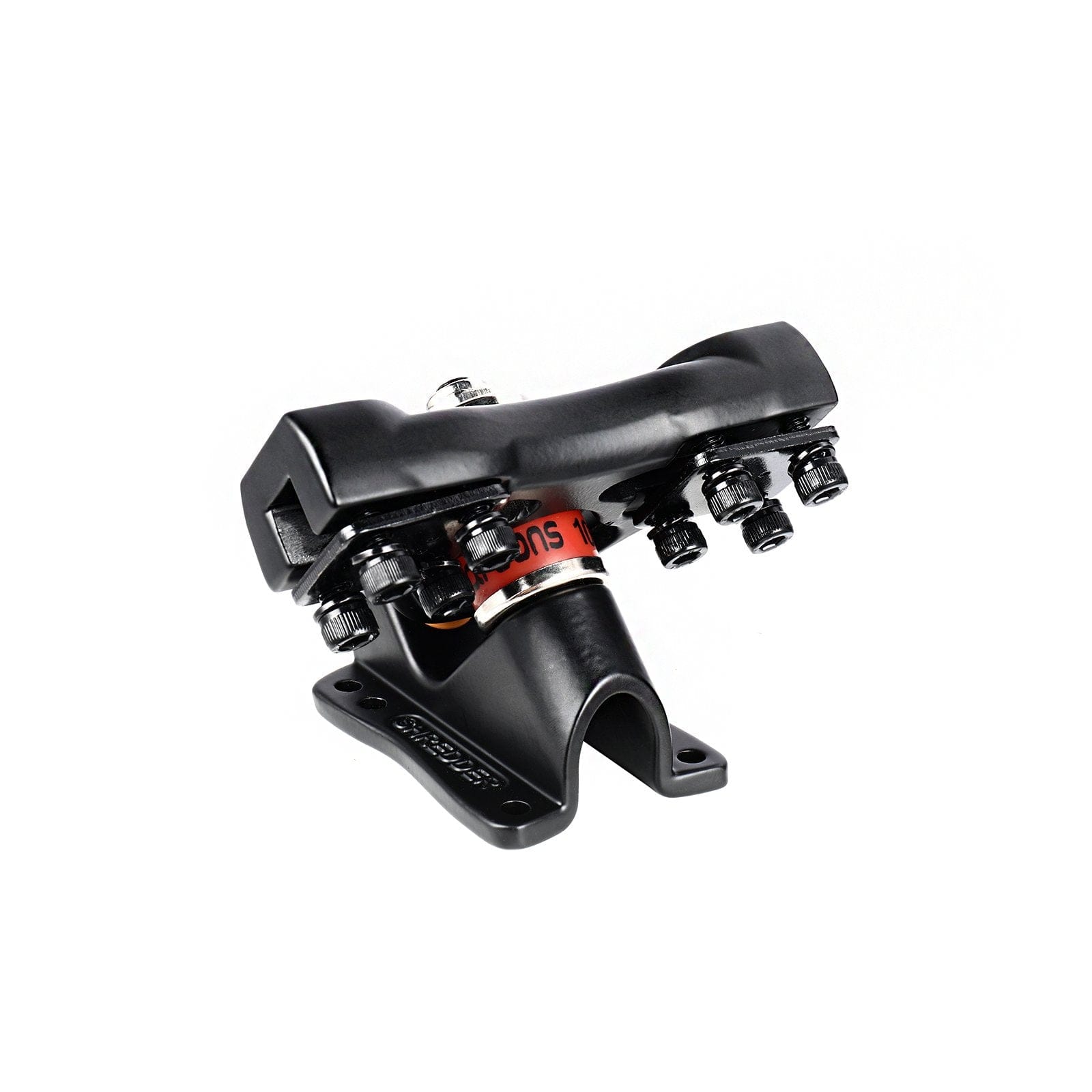 Shredder V4 black skateboard truck with red bushing for superior response.