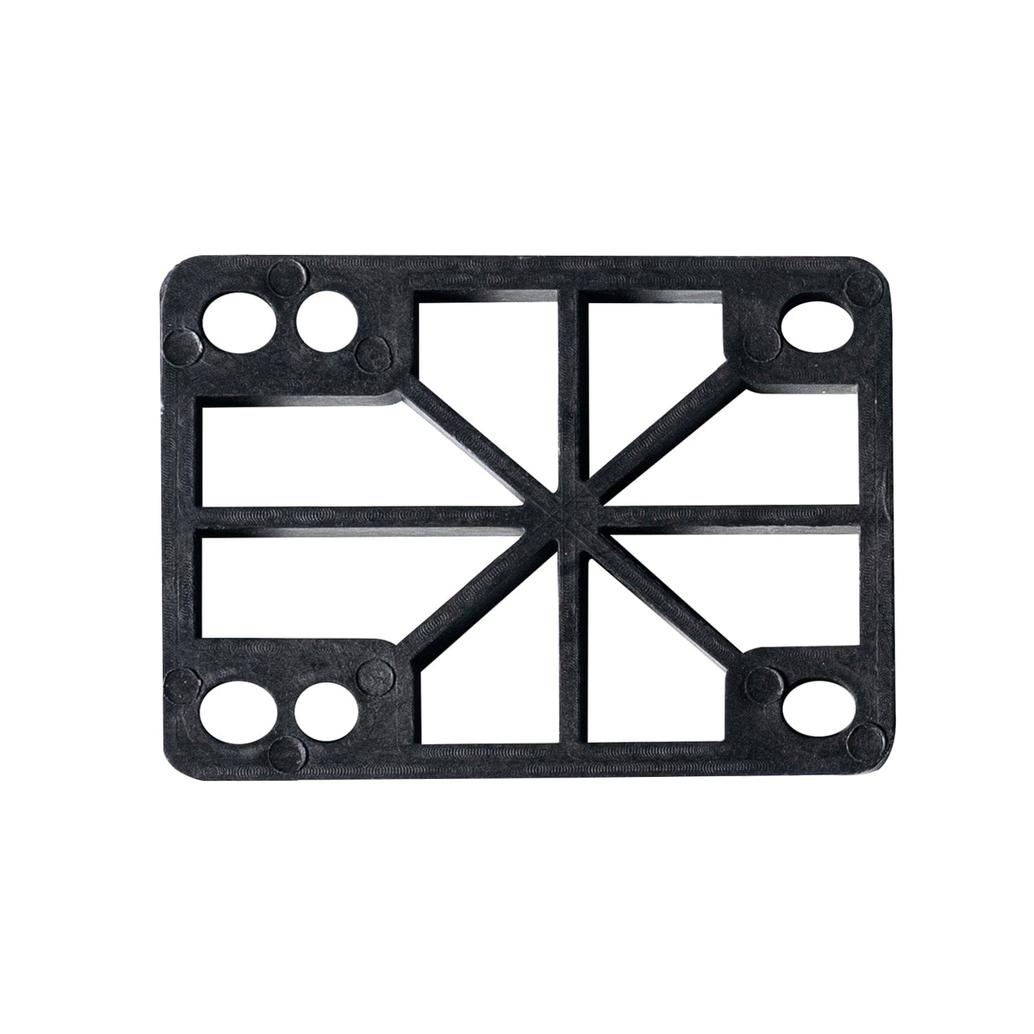 Black skateboard riser pad for improved stability and reduced wheel bite.