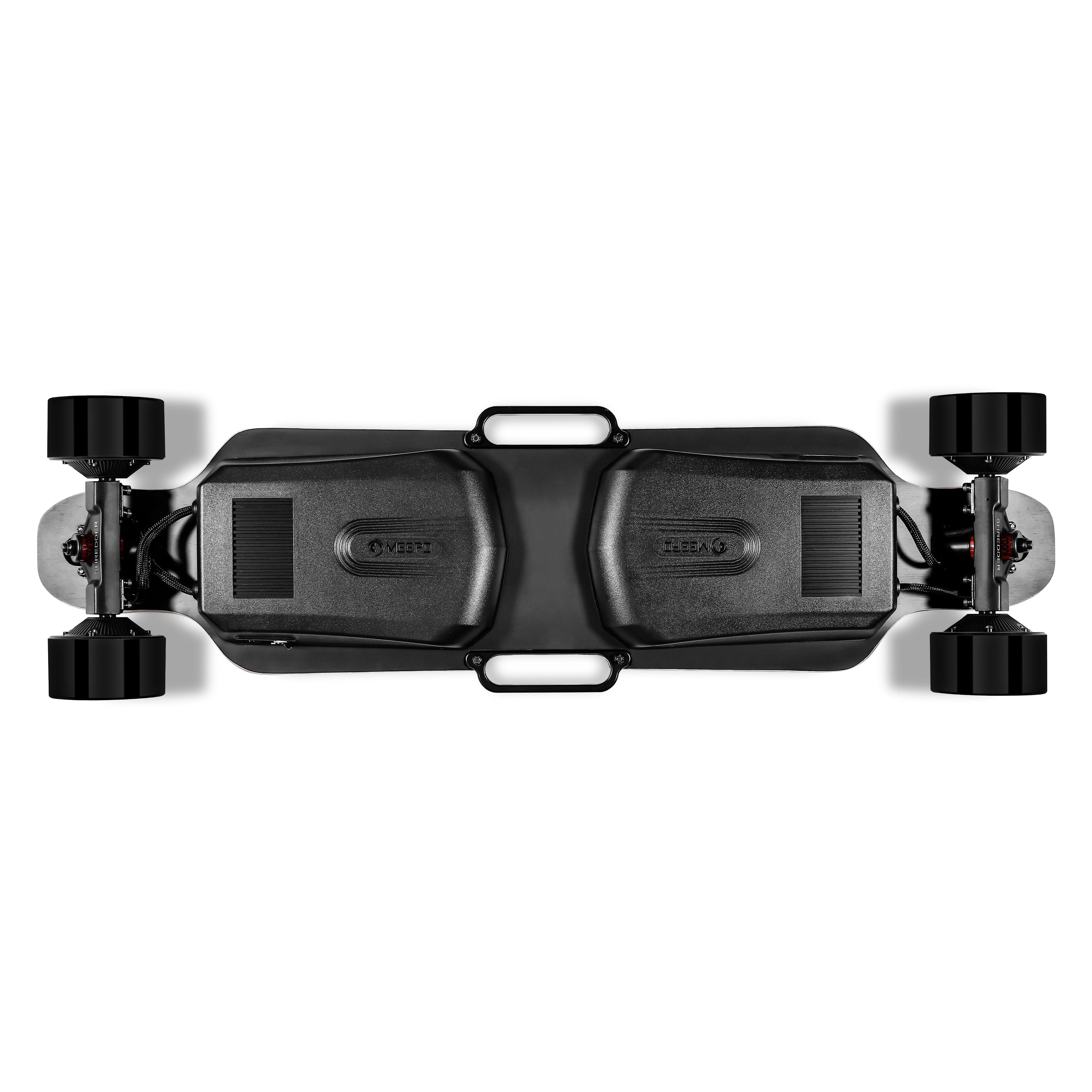 Meepo Board AWD-Pro - Under Deck View of AWD ESC, Battery, Handles, Wheels