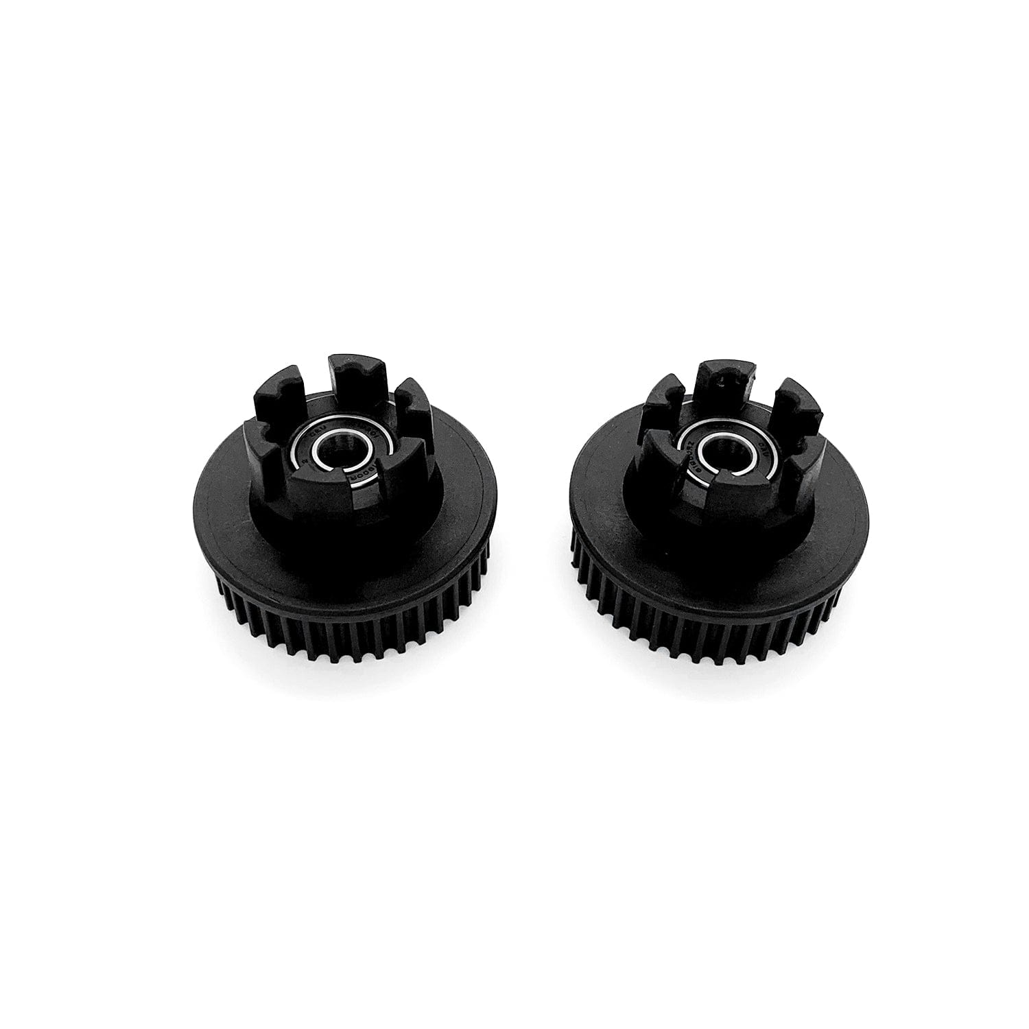 Durable black wheel pulleys for Meepo boards with precision-engineered design.