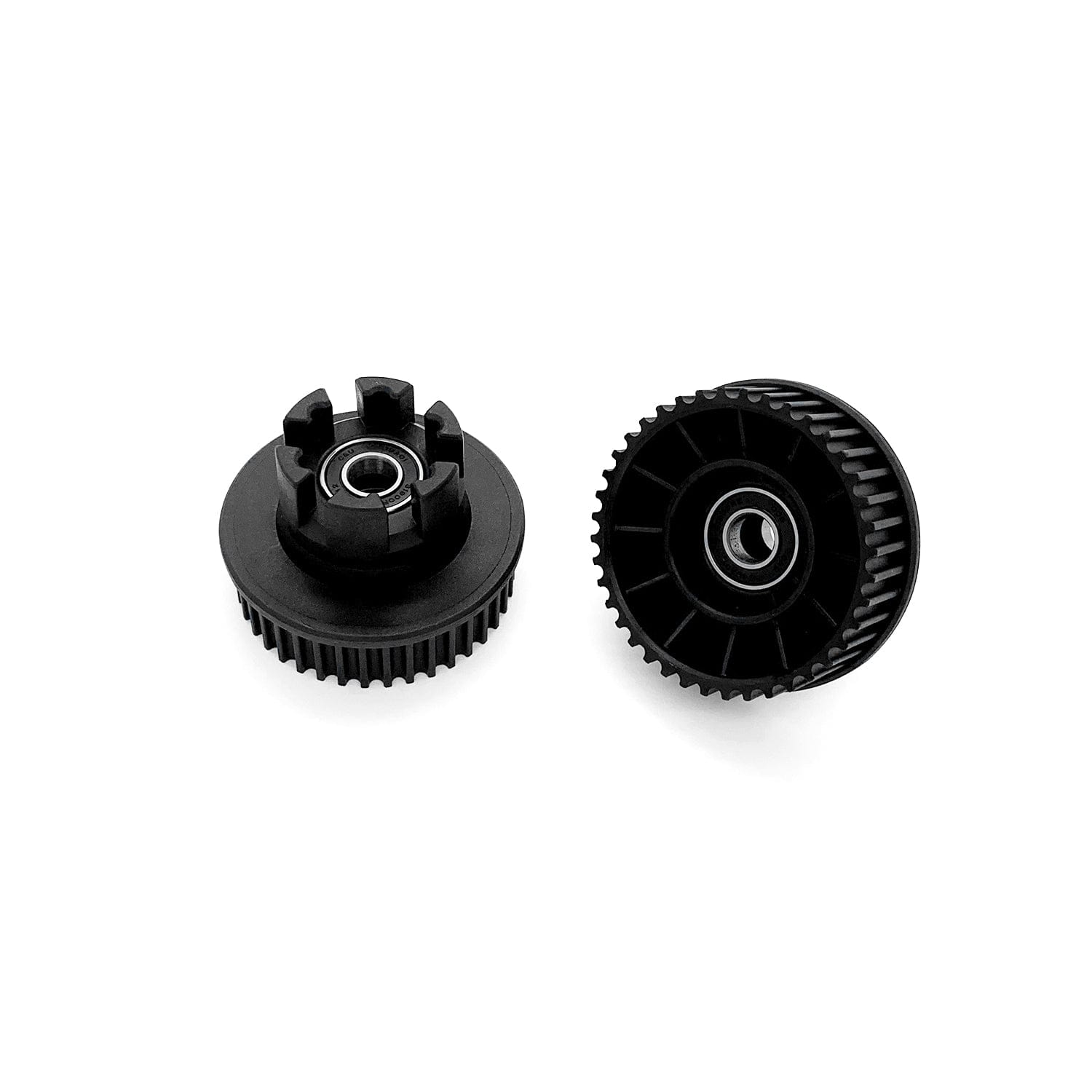 Black wheel pulleys for Meepo skateboards with durable design and precision bearings.