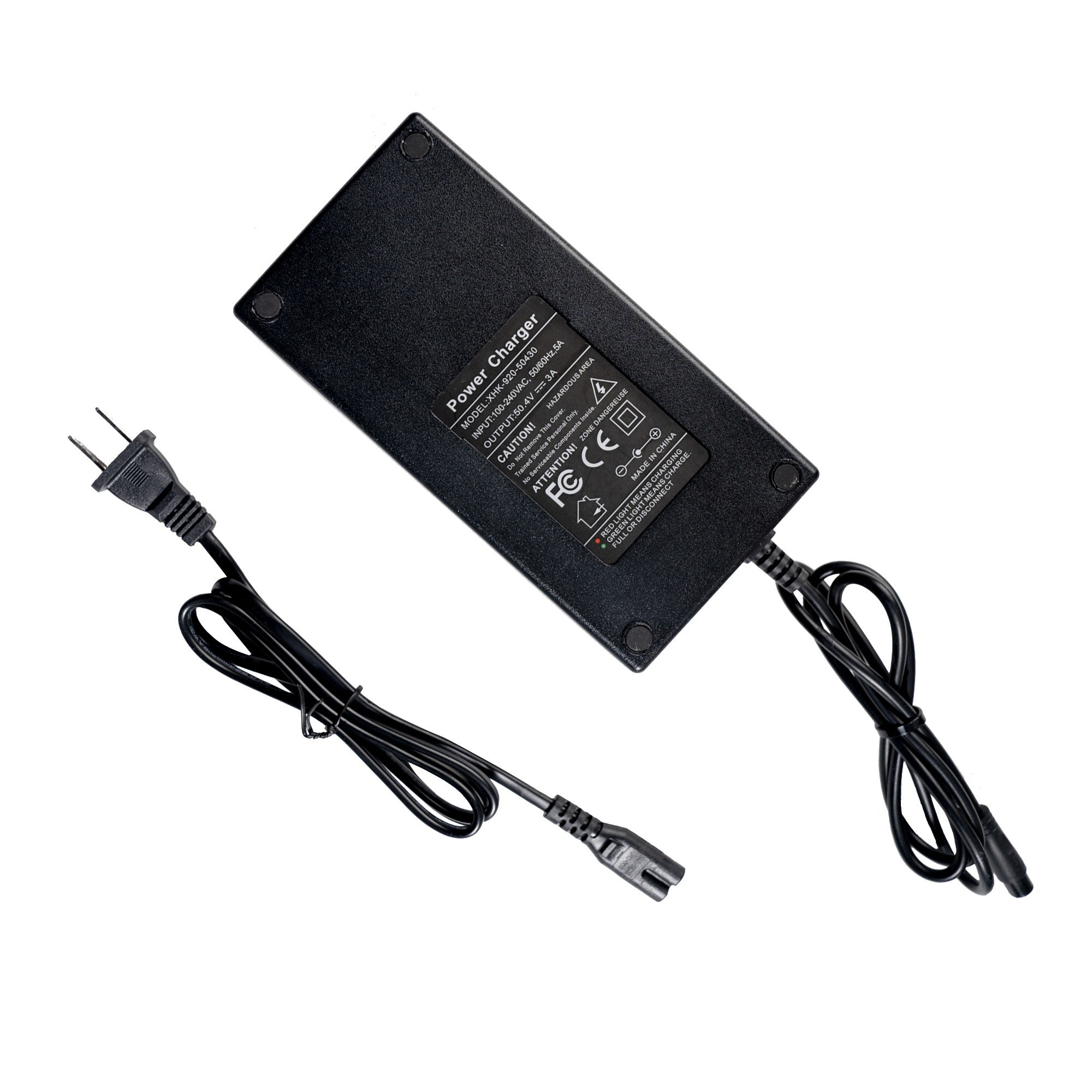 Meepo electric skateboard charger with power cable and connector, 42V or 50.4V options.