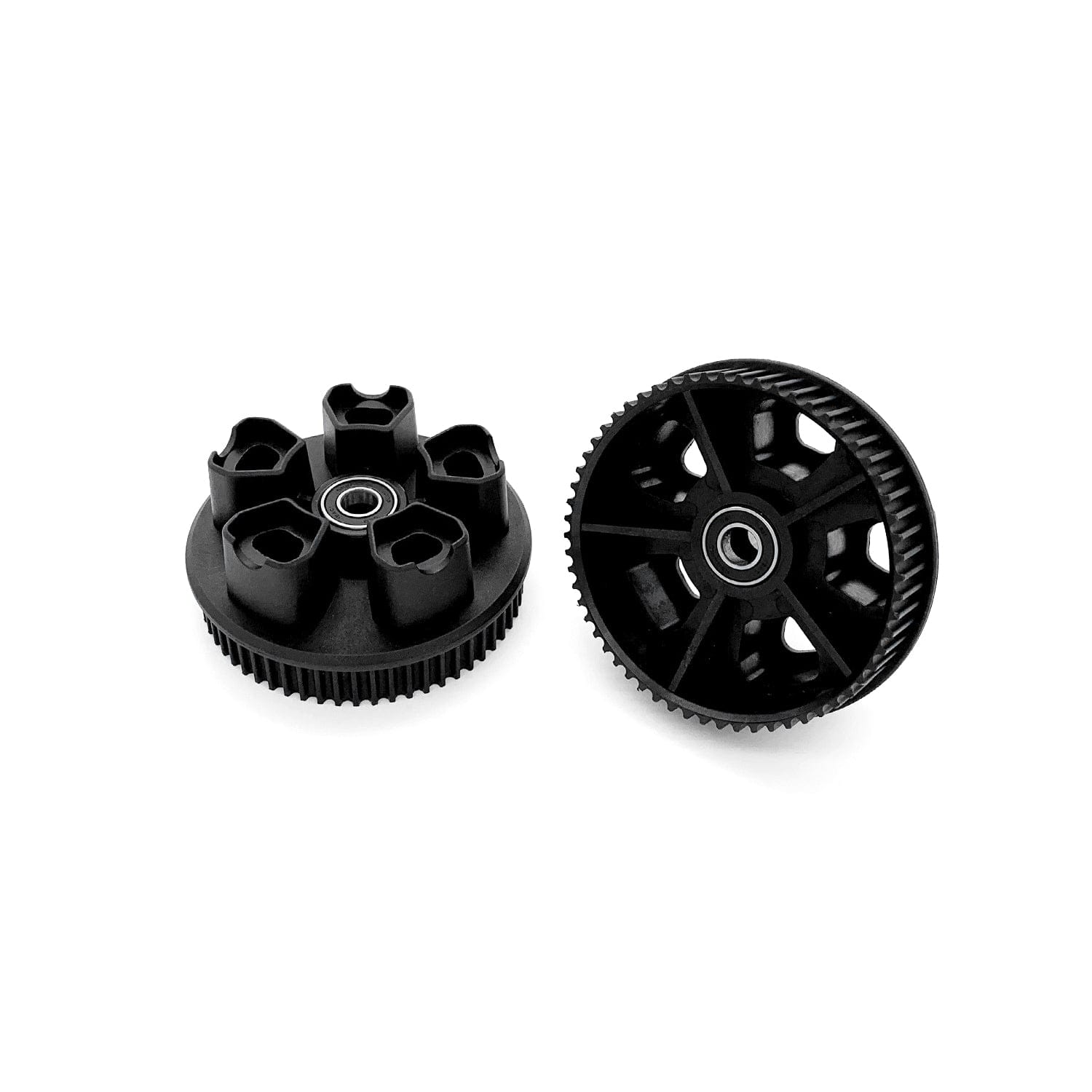 Black Meepo skateboard wheel pulleys with precision bearings for enhanced performance.