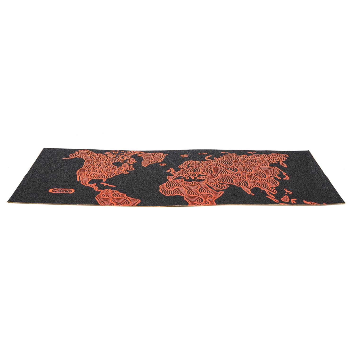 Orange world map grip tape design for Meepo Hurricane Series skateboard
