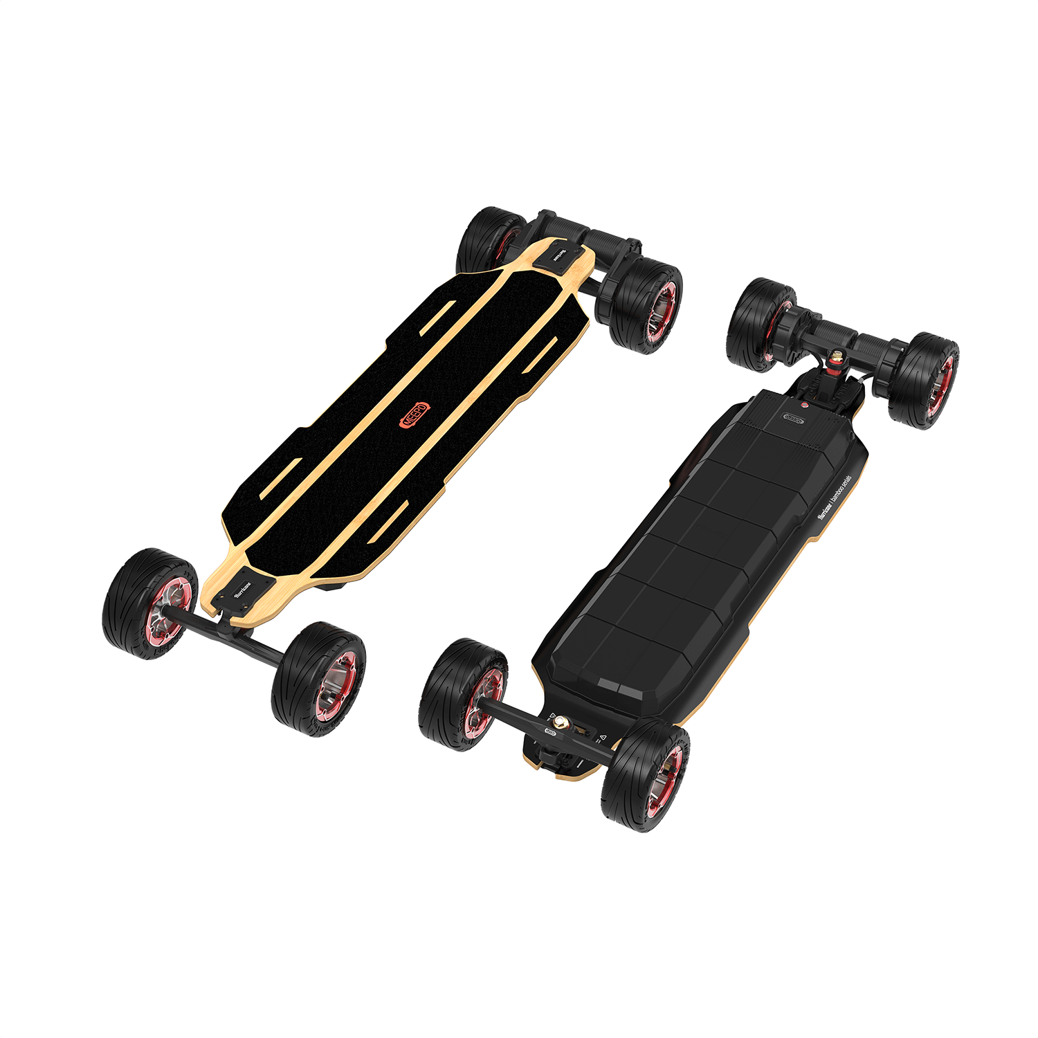 Meepo Hurricane Ultra X electric skateboard with sleek black and gold design.