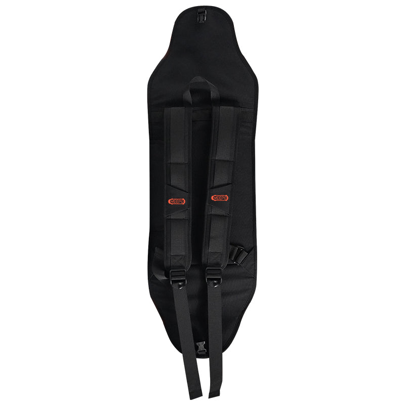 Padded black straps for securely carrying a Meepo electric skateboard.