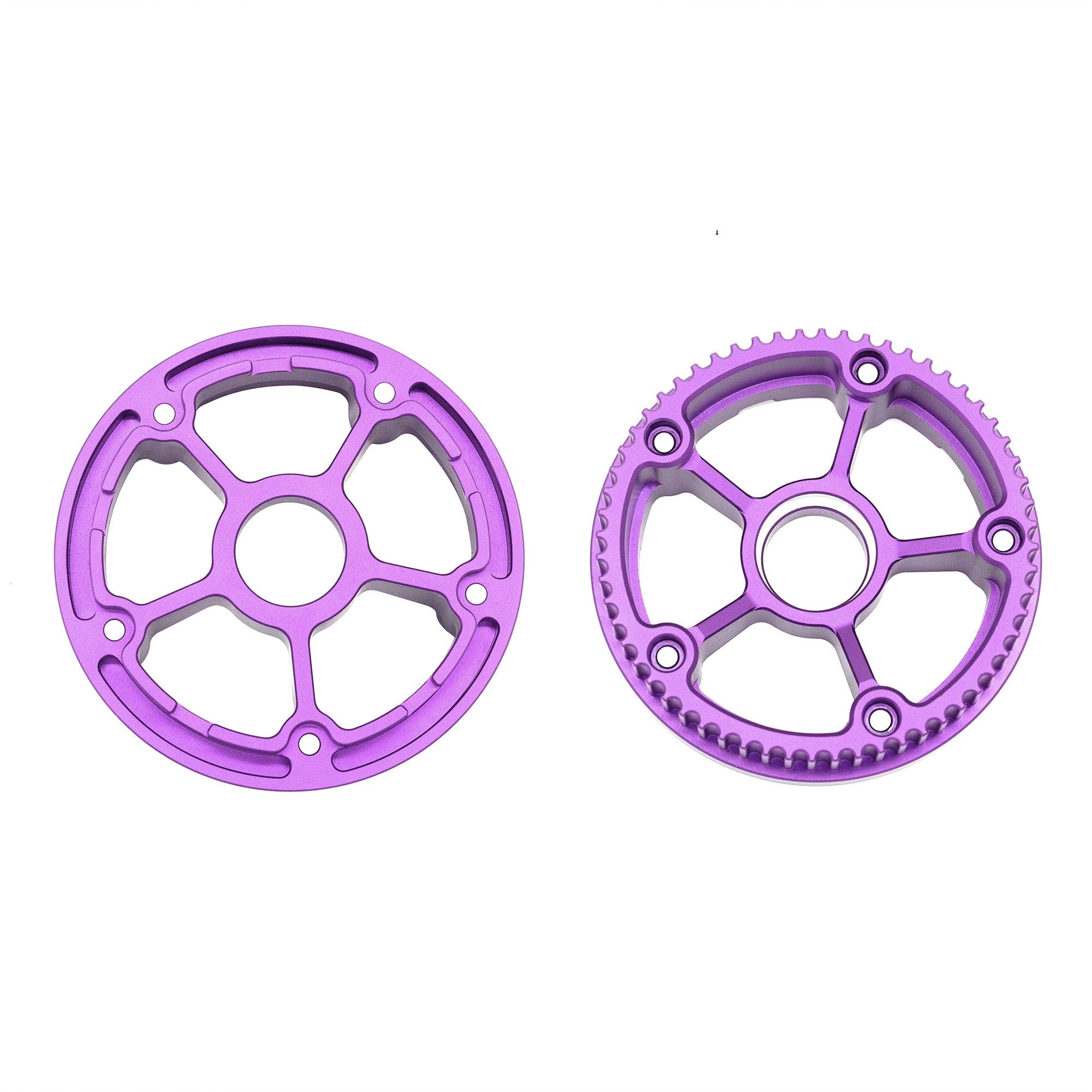Lightweight purple wheel pulleys for Meepo electric skateboards with durable design.