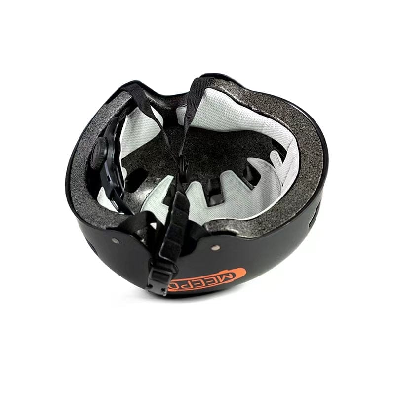 Meepo black helmet interior with padding and adjustable straps for sport safety