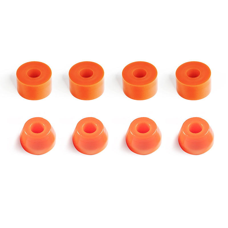 Orange tall barrel bushings for skateboards, 25mm x 19mm, designed for improved performance.