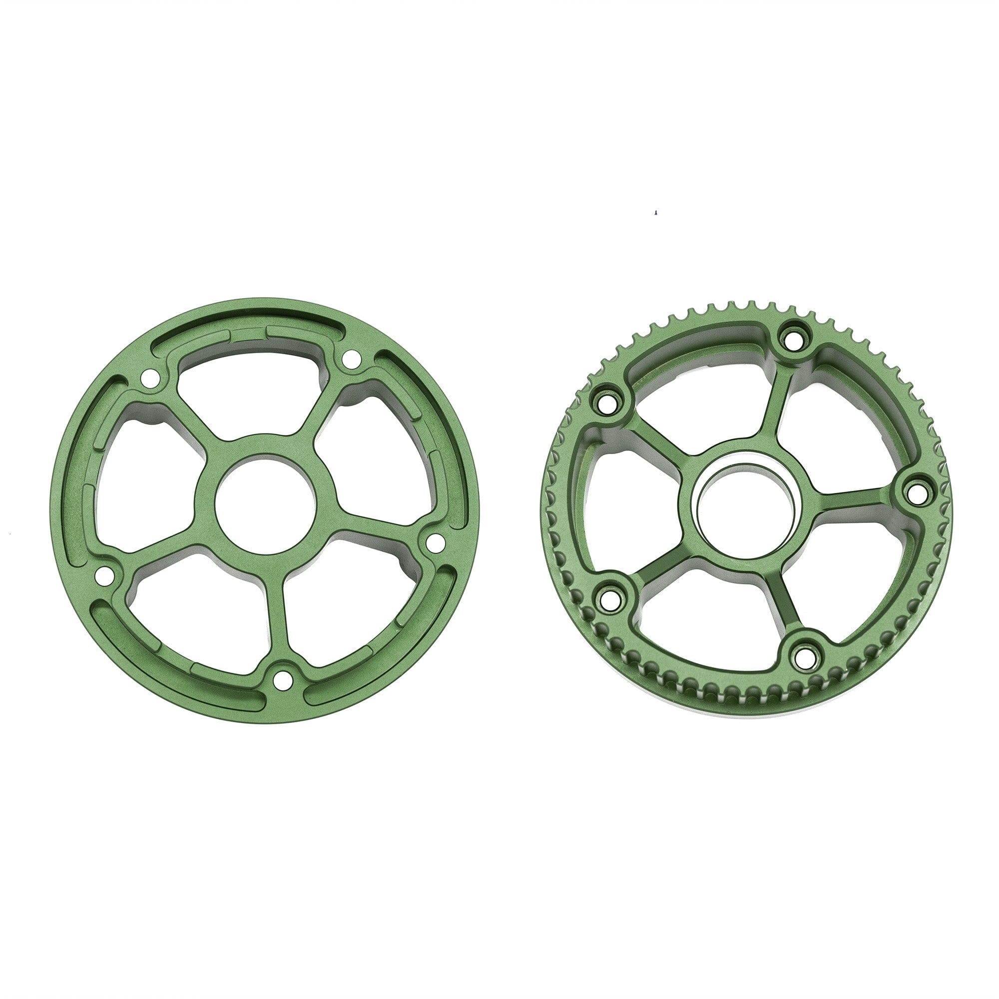 Green wheel pulleys for Meepo electric skateboards with precision design.