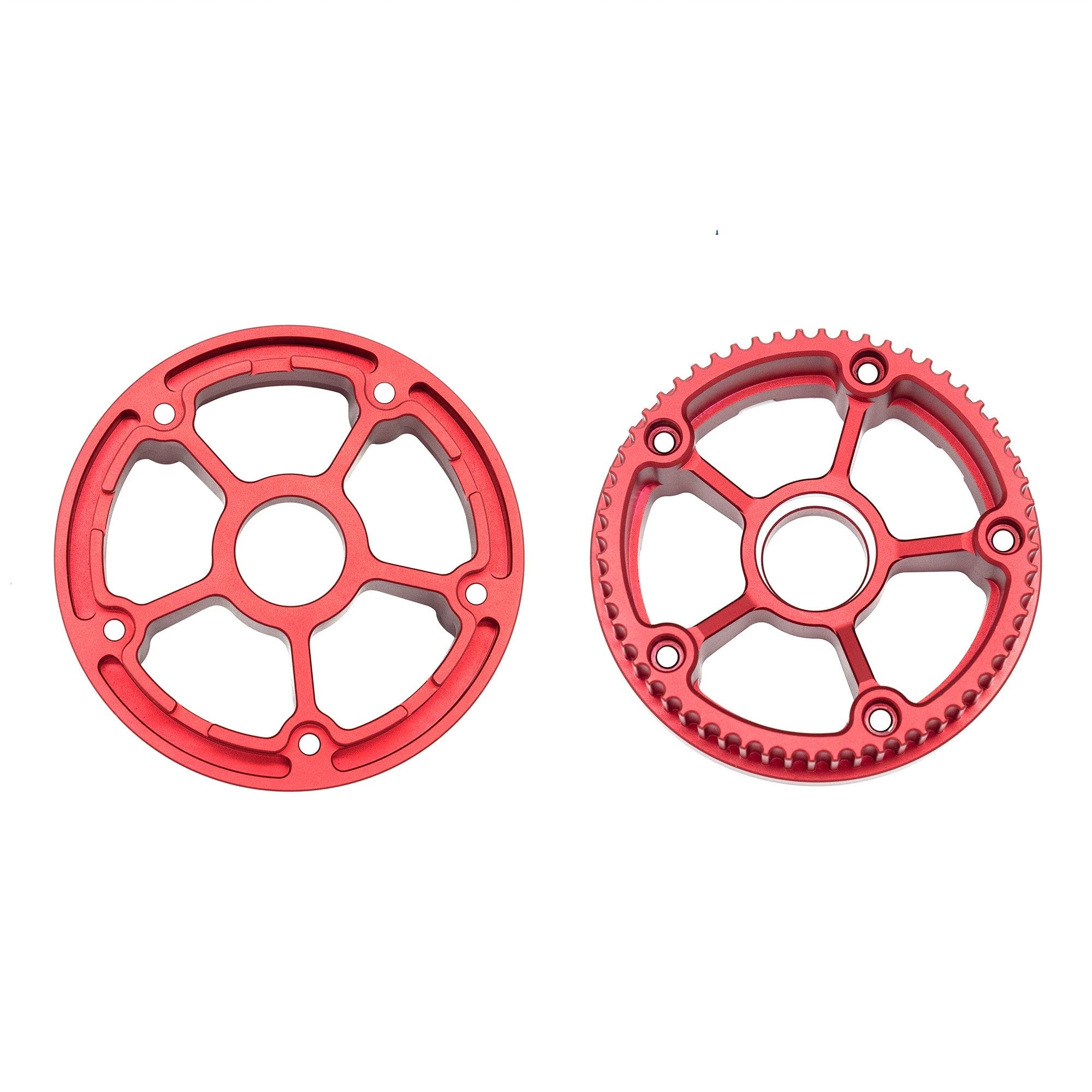 Red wheel pulleys for Meepo electric skateboards designed for performance and durability.
