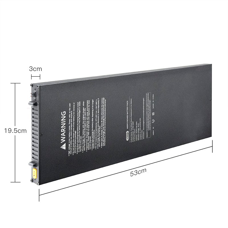 Meepo Board battery pack with specifications and dimensions outlined
